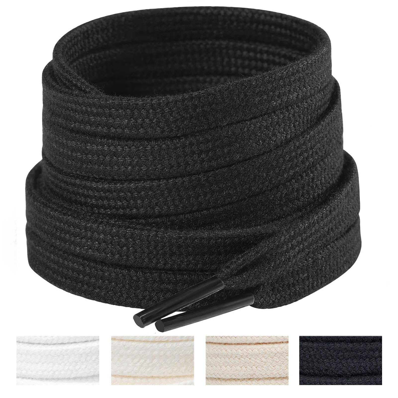 Handshop Wide Flat Athletic Shoelaces 5/16"(2 Pair) - Shoe Laces for Sneakers and Casual Shoes Replacements Black 55 inch (140cm)