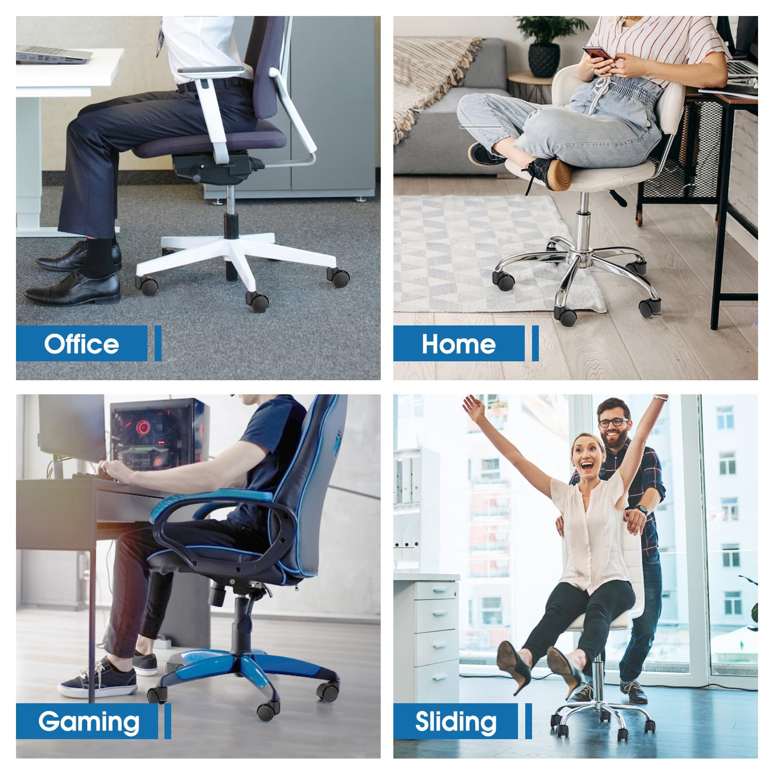 MaxGear 2" Office Chair Wheels Heavy Duty Replacement, Mute Rubber Rotating Desk Chair Caster Wheels, Safe for All Floors Including Hardwood, Universal Standard Stem Size Fits 99%, Set of 5