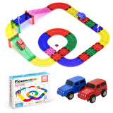 PicassoTiles Magnetic Race Track Toys Car Tracks Set for Toddlers Magnet Building Blocks Tiles Sensory Toys for Kids Include 2 Trucks STEM Engage in Thrilling Races Age 3+ Year Old Boys Girls