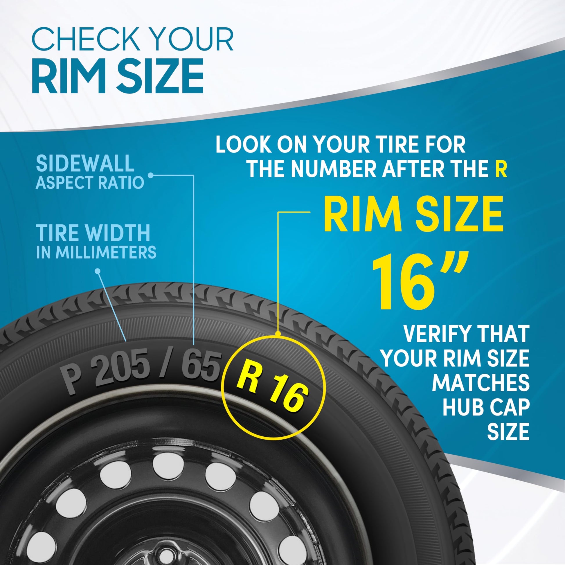 BDK (4-Pack) Premium 16" Wheel Rim Cover Hubcaps OEM Style Replacement Snap On Car Truck SUV Hub Cap - 16 Inch Set, Abs,Steel, Acrylonitrile Butadiene Styrene