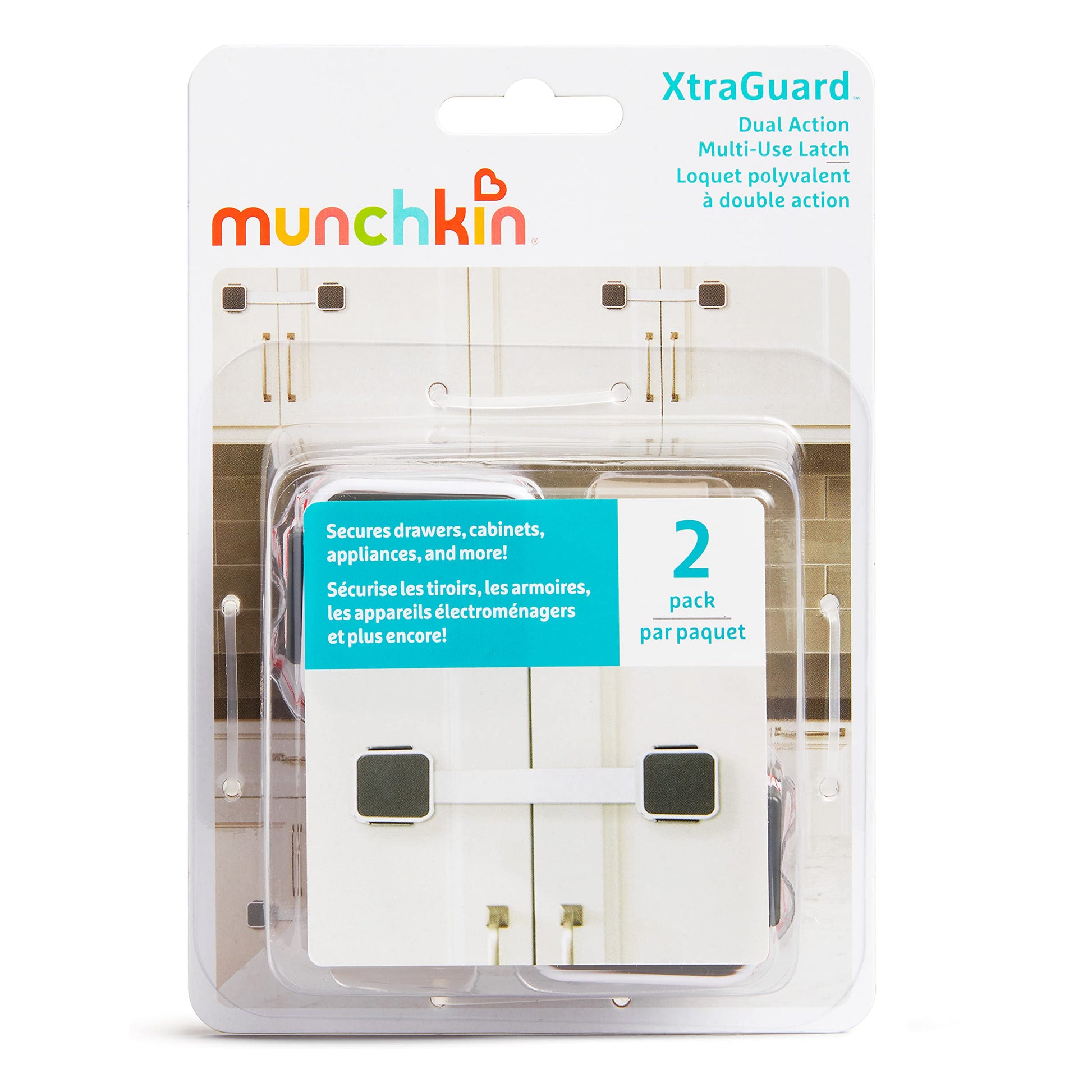 Munchkin® Xtraguard™ Child Safety Cabinet Locks, Double Locking Latches for Babyproofing Appliances, Toilets and More, 2 Count