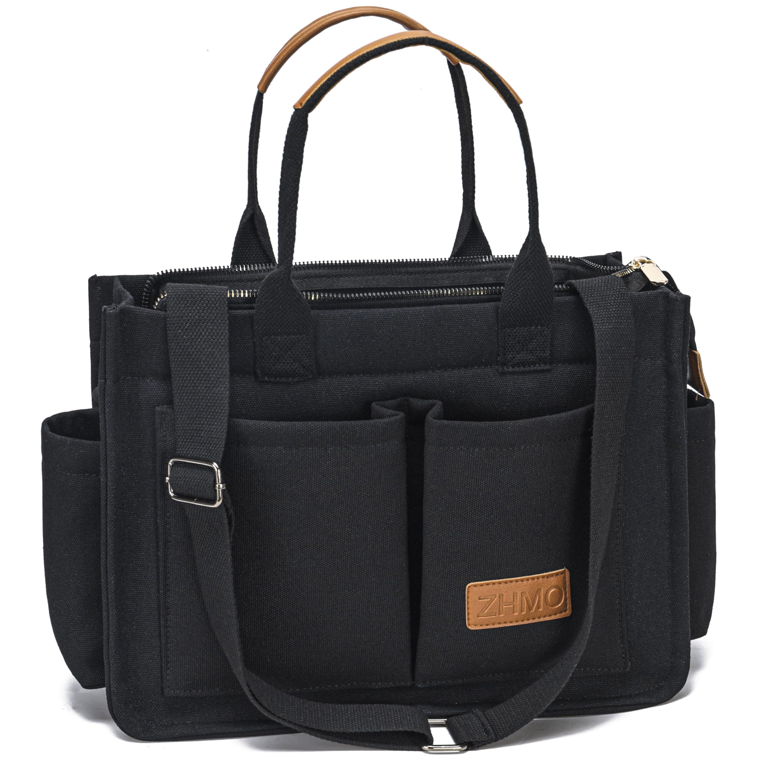 ZHMO Large Canvas Tote Bag for Women With Pockets,Pink Womens Laptop Work Book Bags Crossbody Purse Handbags Shoulder Hobo Travel Satchel Messenger Totes Bag for Nurse Teacher College Church Office