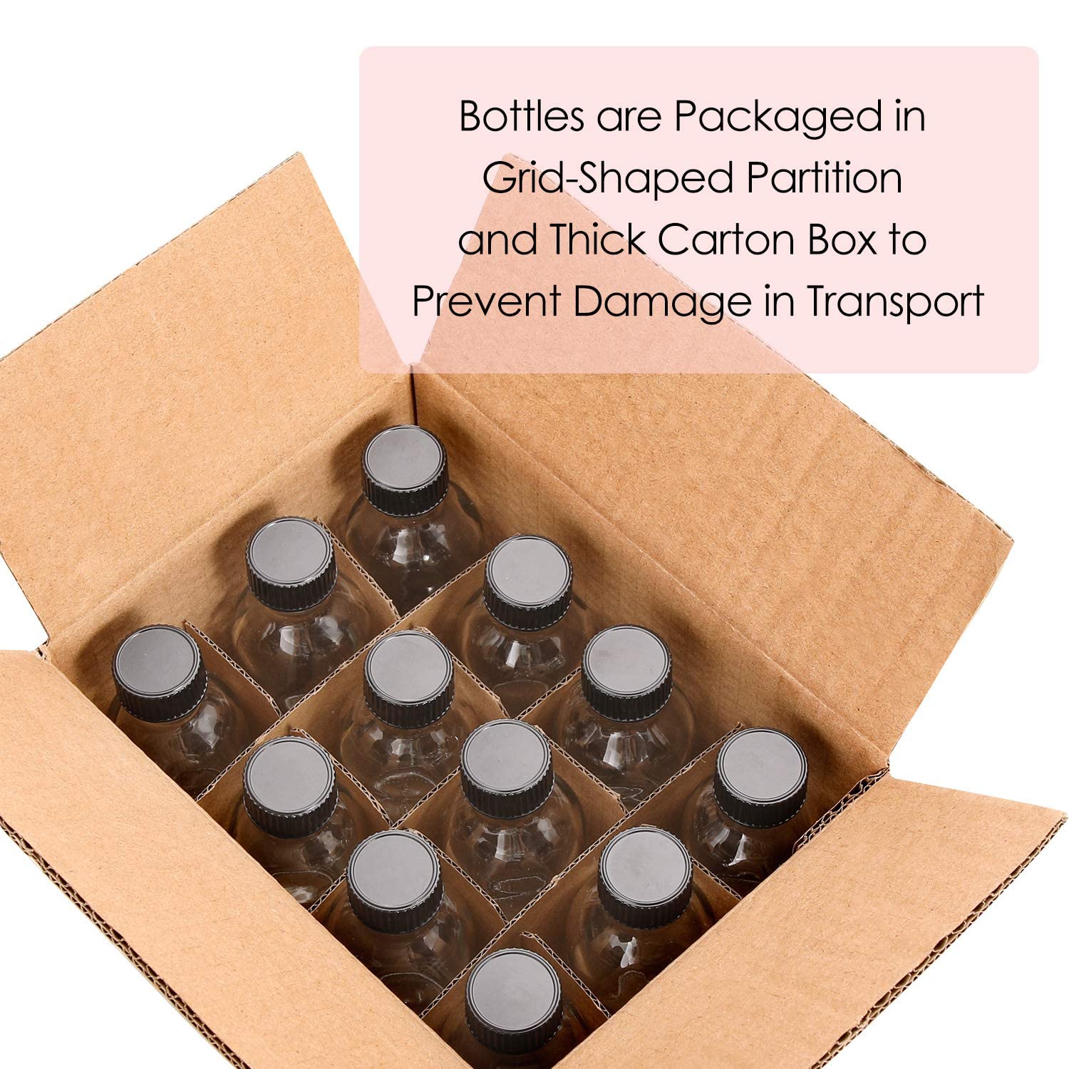 12 Pack, 2 oz Small Clear Glass Bottles w/Lid & 3 Funnels - 60ml Boston Shot Bottles for Health, Immunity, Potion, Wellness, Sample, Ginger, Juice - Mini Personal Care & Beauty Travel Bottle