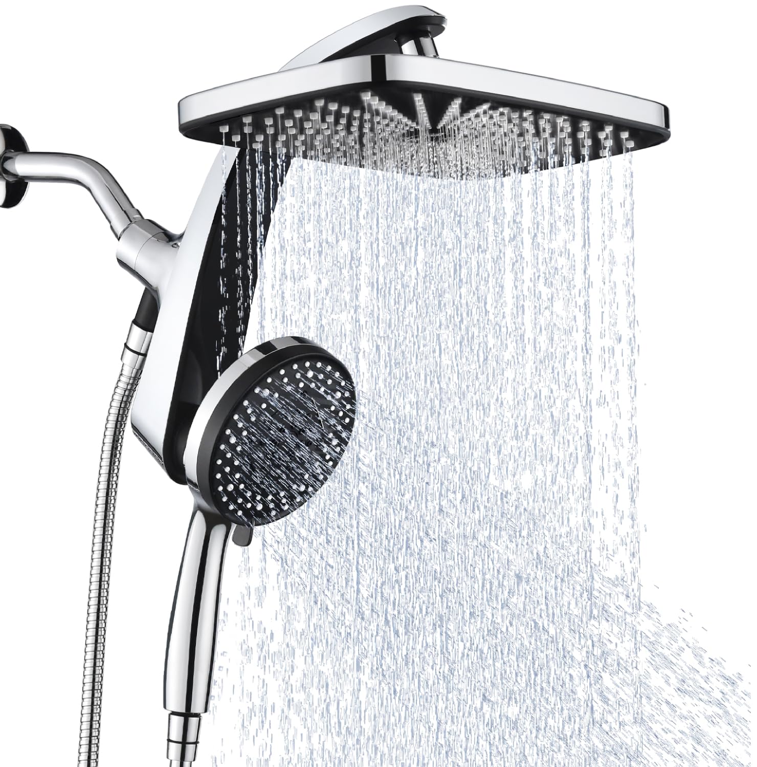Hochdruck-Regenduschkopf: Upgrade-Duschköpfe mit Handbrause-Kombination mit fester Duschbrause und 10 Sprays, Handbrause, abnehmbarer Duschkopf mit integrierter magnetischer Dockingstation und Power-Jets