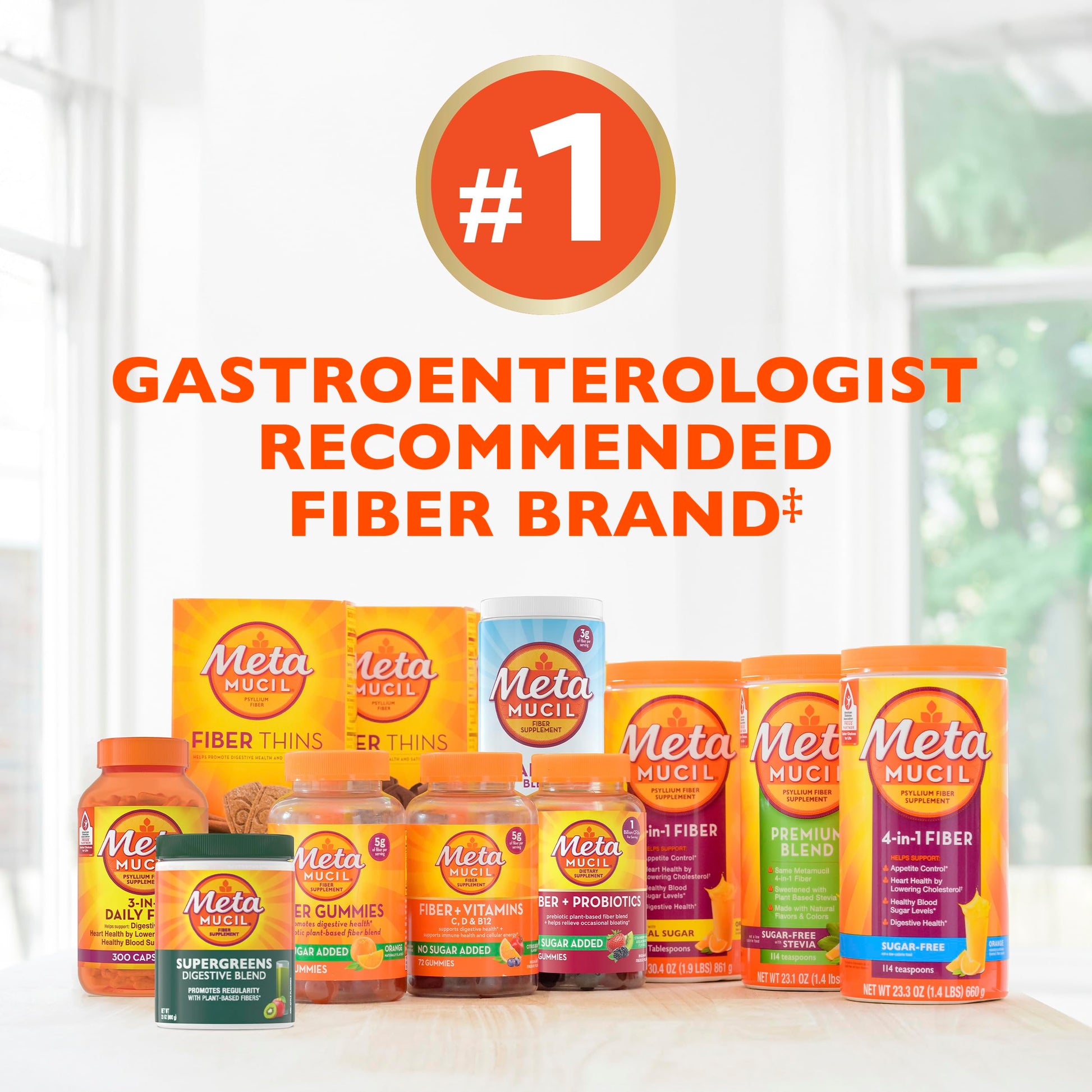 Metamucil 4-in-1 Psyllium Husk Fiber Supplement, Sugar-Free, 72 teaspoons, Orange Flavored, Daily Fiber Powder for Digestive Health, made with Plant-Based Psyllium Husk Fiber