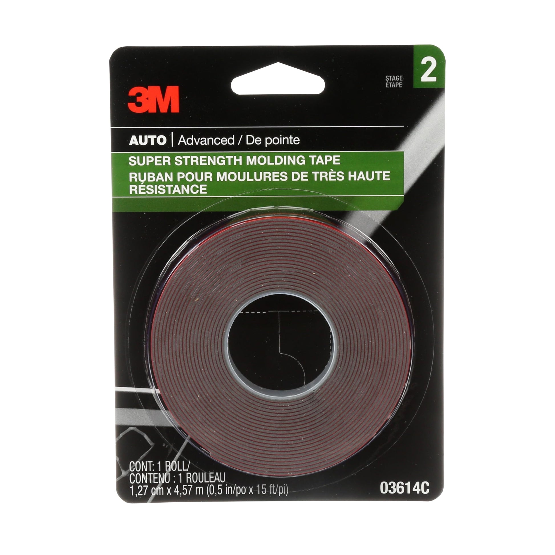 3M Super-Strength Molding Tape, 1/2 in x 15 ft, High Strength Double-Sided Adhesive, Permanently Attaches Side Moldings, Trim and Emblems to Interior and Exterior of Vehicles (03614)