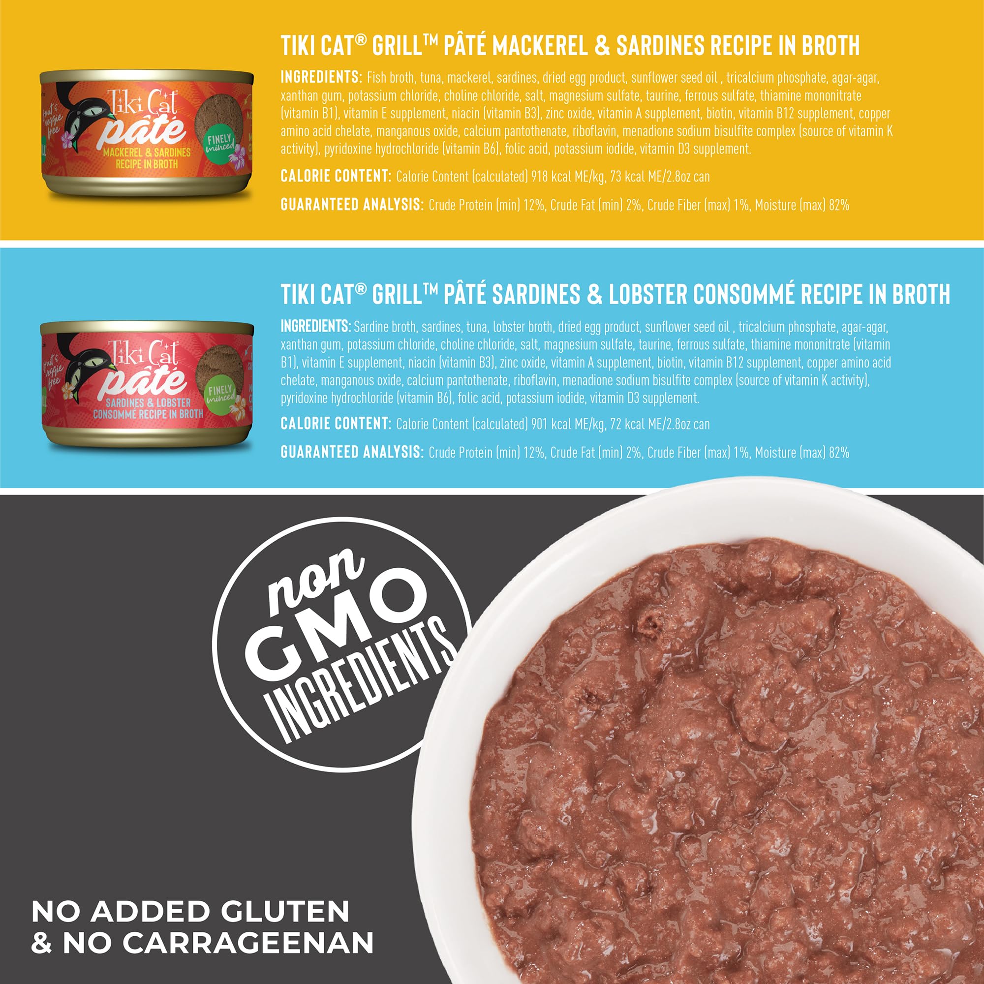 Tiki Cat Grill Pâté Variety Pack, Combinations of Real Flaked Fish, Wet High-Protein & High-Moisture Cat Food, 2.8 oz. Cans (Pack of 12)