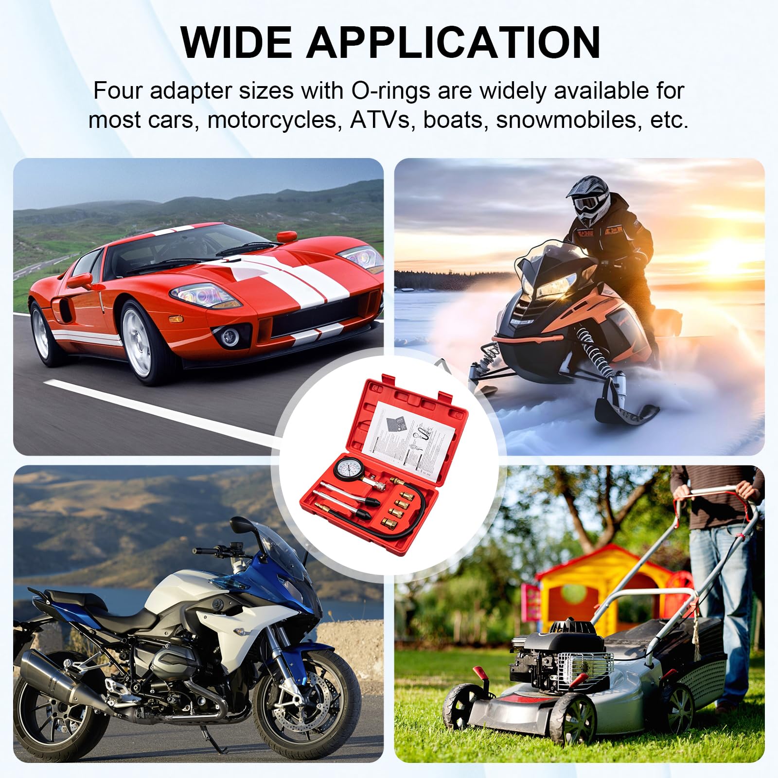 Clatoon 8pcs Petrol Engine Cylinder Compression Tester Kit, Small Engine Compression Tester Automotive Tool Gauge 0-300PSI for Testing Car Motorcycle Outboard Motor Snowmobile Chainsaw