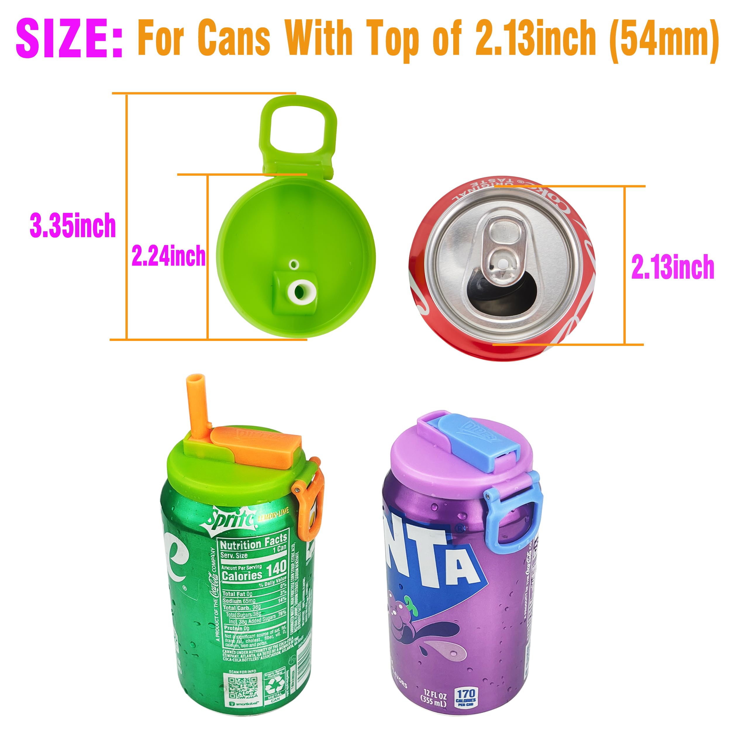 DIPESI 6 pack 6 color Soda Can Lids with Straws, Reusable Silicone Straws Soda ​Can Covers, BPA-Free,Airtight Seal, Easy to Use, Prevents Spills, Fits Standard Cans.