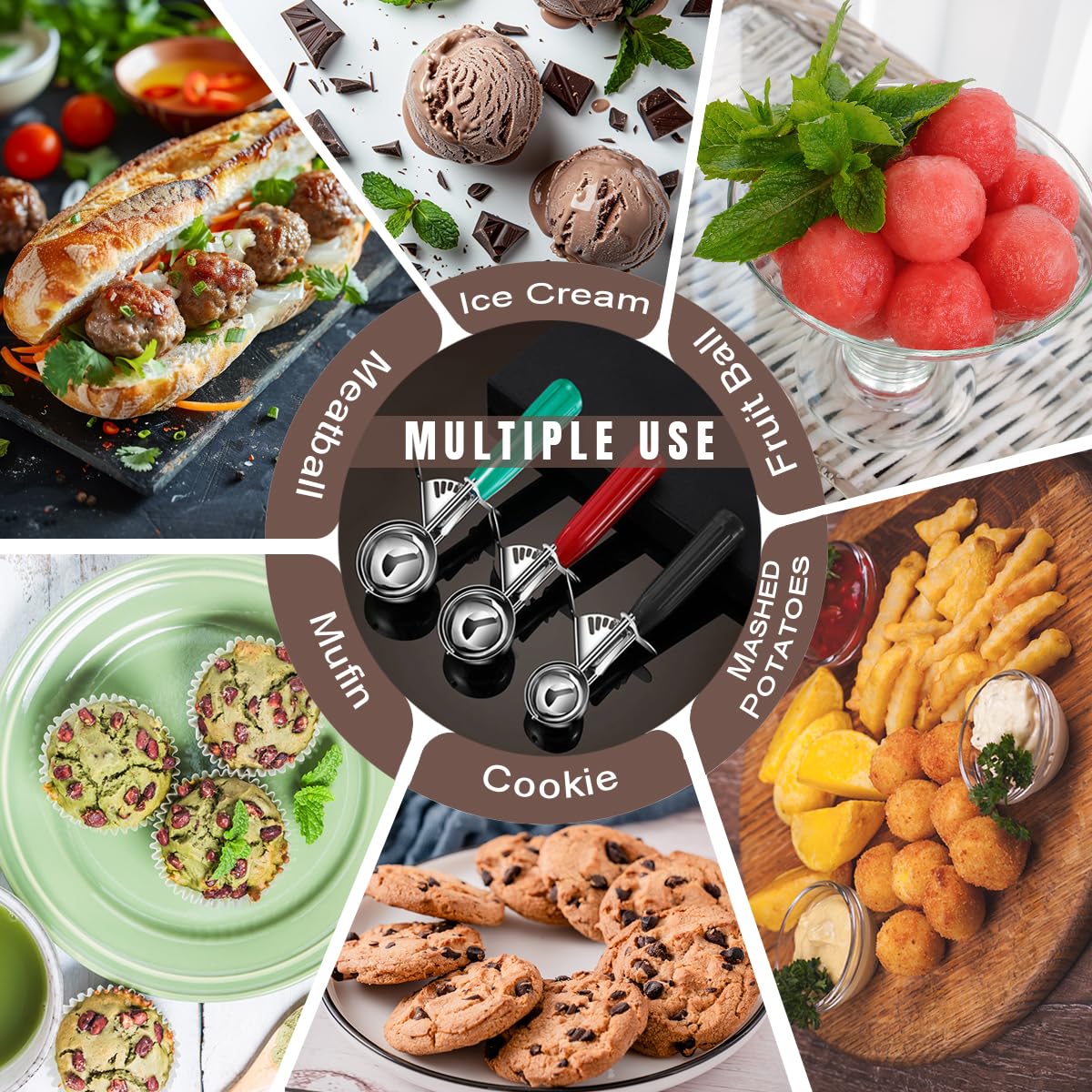 Saebye Cookie Scoop Set, Ice Cream Scoop Set, Cookie Scoops for Baking, Multiple Size Large-Medium-Small Size Disher, Professional 18/8 Stainless Steel Cupcake Scoop