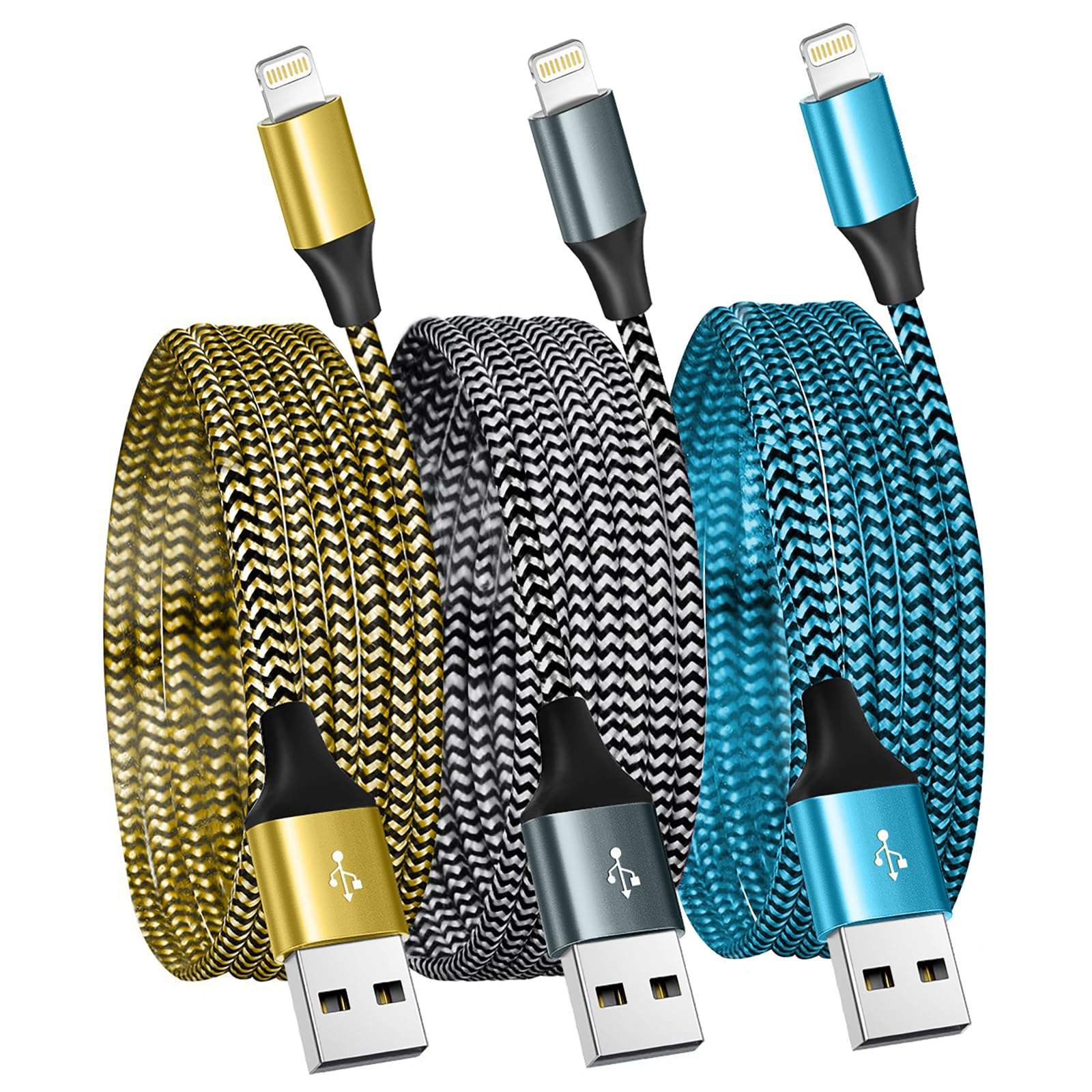SHUSEL for iPhone Charger 3 Pack 10FT USB Lightning Cable MFi Certified Fast Charging Nylon Braided for iPhone Charger Cord Compatible with iPhone 14 Plus 14 pro max 13 12 11 XS X XR 8 Plus 7 6 SE 5s