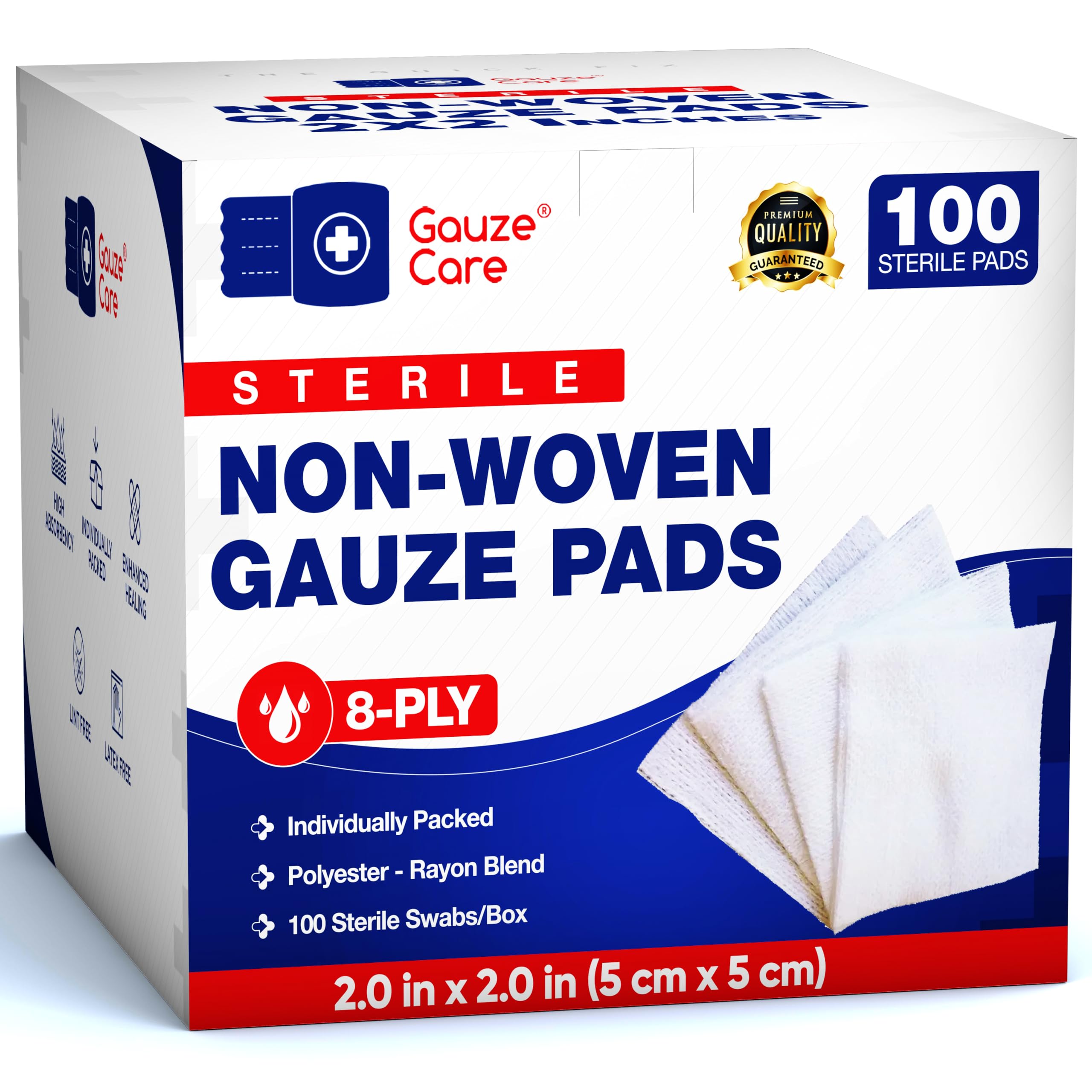 100pc Large Sterile Gauze Pads 4x4 Sterile for Wounds Bulk - 12ply Woven Gauze Sponges 4x4 Sterile - USP IV Breathable Mesh 4x4 Gauze Pads Sterile for Enhanced Absorption - First Aid Medical