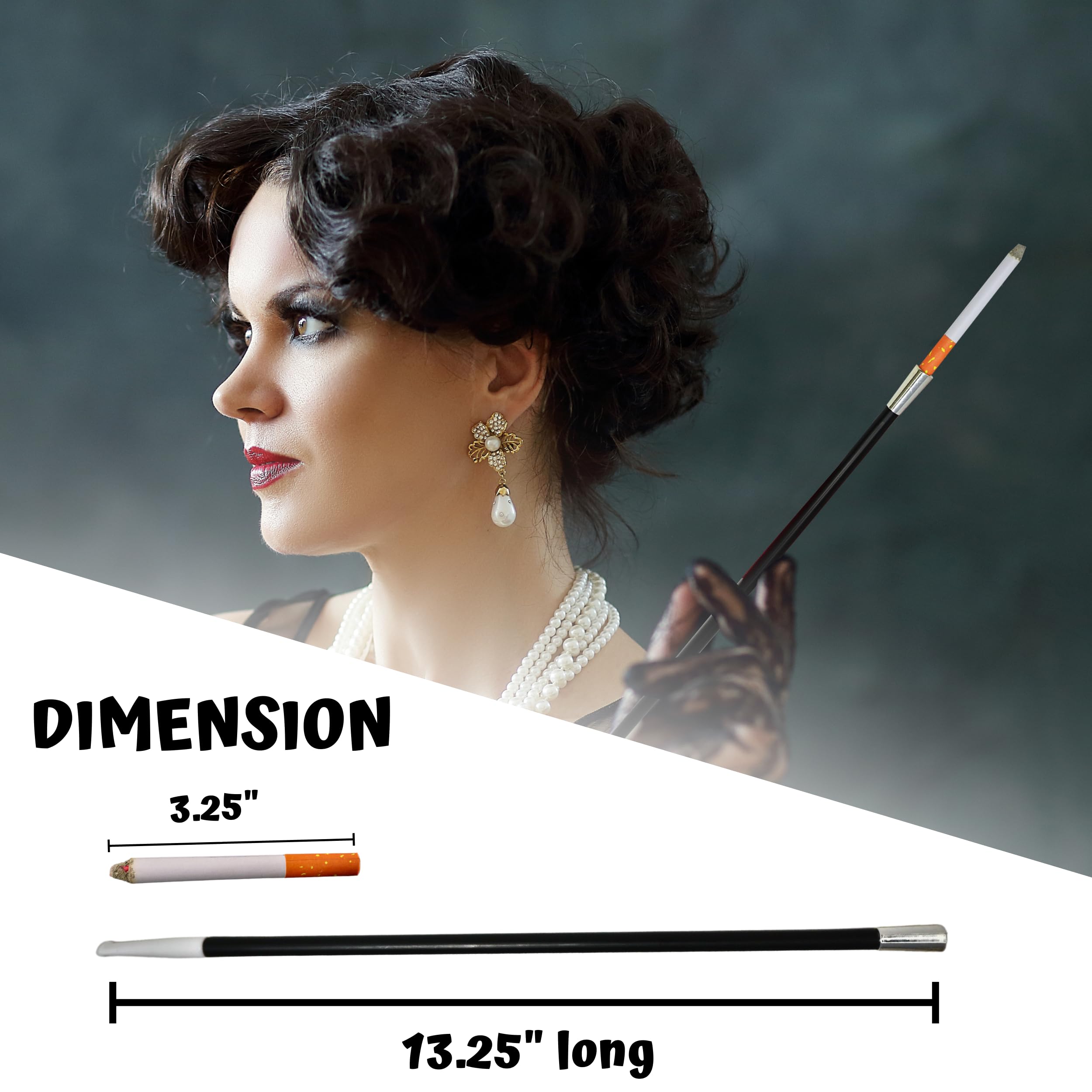 4E's Novelty 2 Long Cigarette Holders & 2 Fake Puff Cigarettes with Smoke for Halloween Accessories for Women Costumes Gatsby Roaring 1920s Flapper Costume Photo Prop Cigarettes
