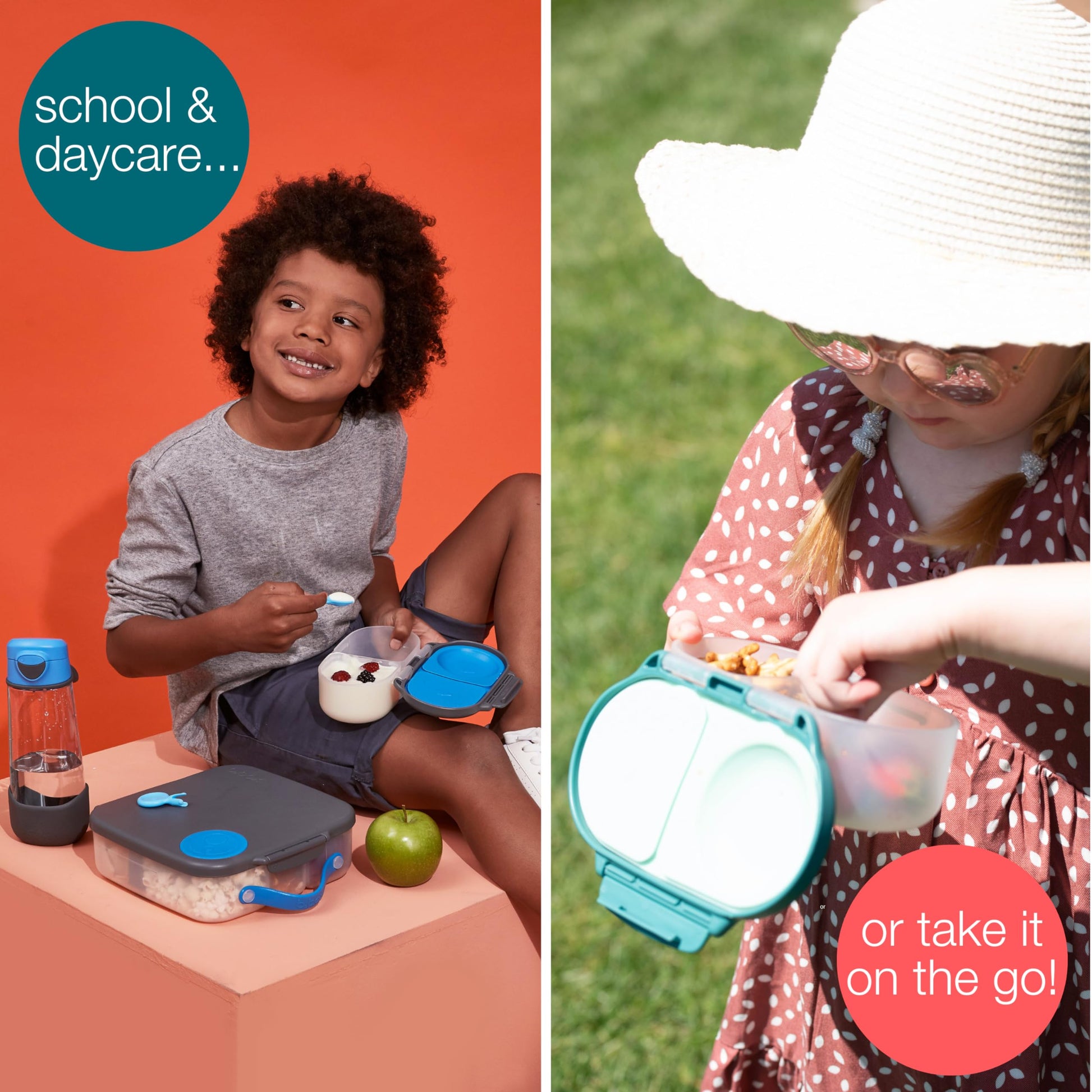 b.box Snack Box for Kids & Toddlers: 2 Compartment Snack Containers, Mini Bento Box, Lunch Box. Leak Proof, BPA free, Dishwasher safe. School Supplies. Ages 4 months+ (Ocean Breeze, 12oz capacity)