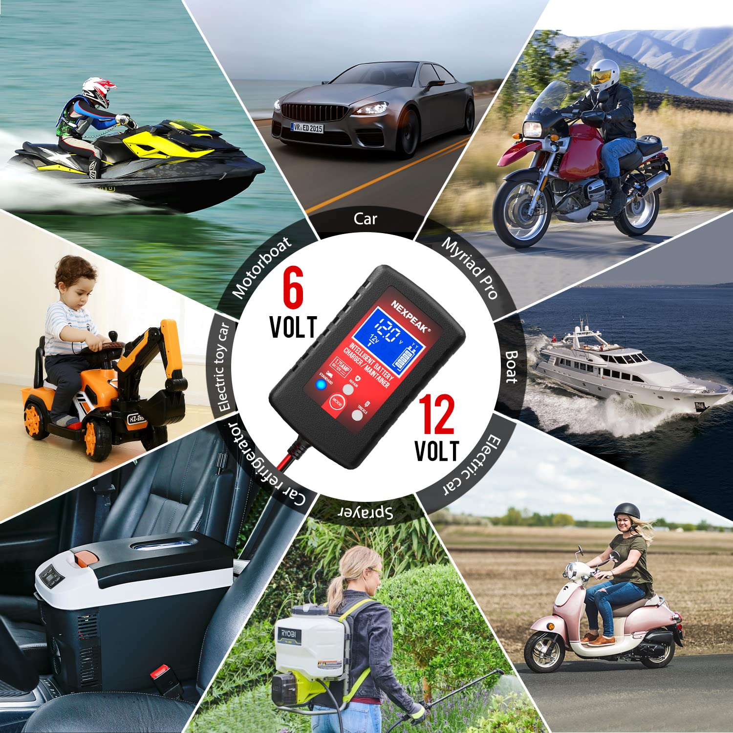 1.75-Amp Car Battery Charger, 6V and 12V Smart Fully Automatic Battery Charger Maintainer, Trickle Charger, Battery Desulfator for Car, Lawn Mower, Motorcycle, Boat, Marine Lead Acid Batteries