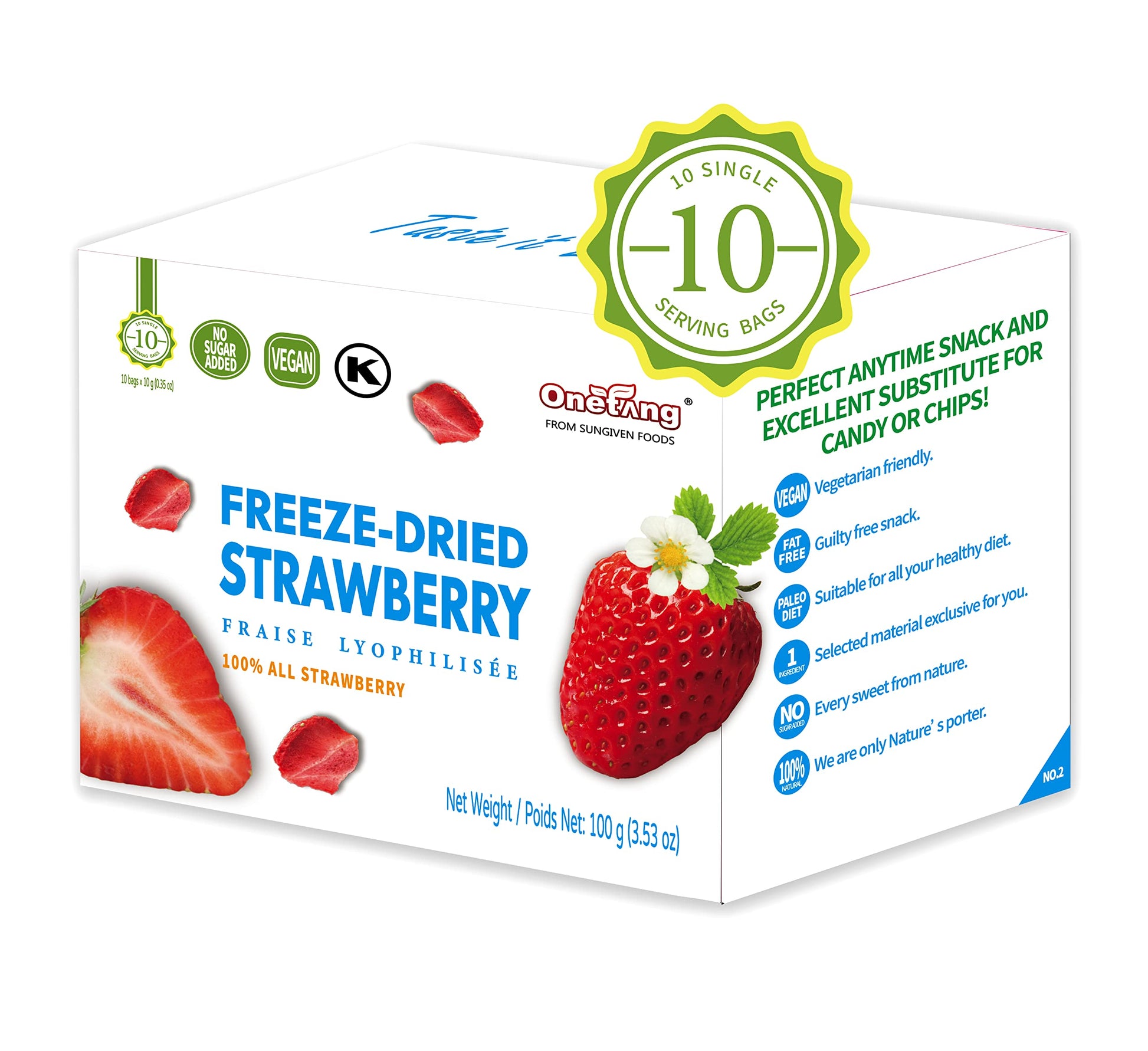 ONETANG Freeze-Dried Fruit Strawberry, 10 Pack Single-Serve Pack, Non GMO, Kosher, No Add Sugar, Gluten free, Vegan, Holiday Day Gifts, Healthy Snack 0.35 Ounce