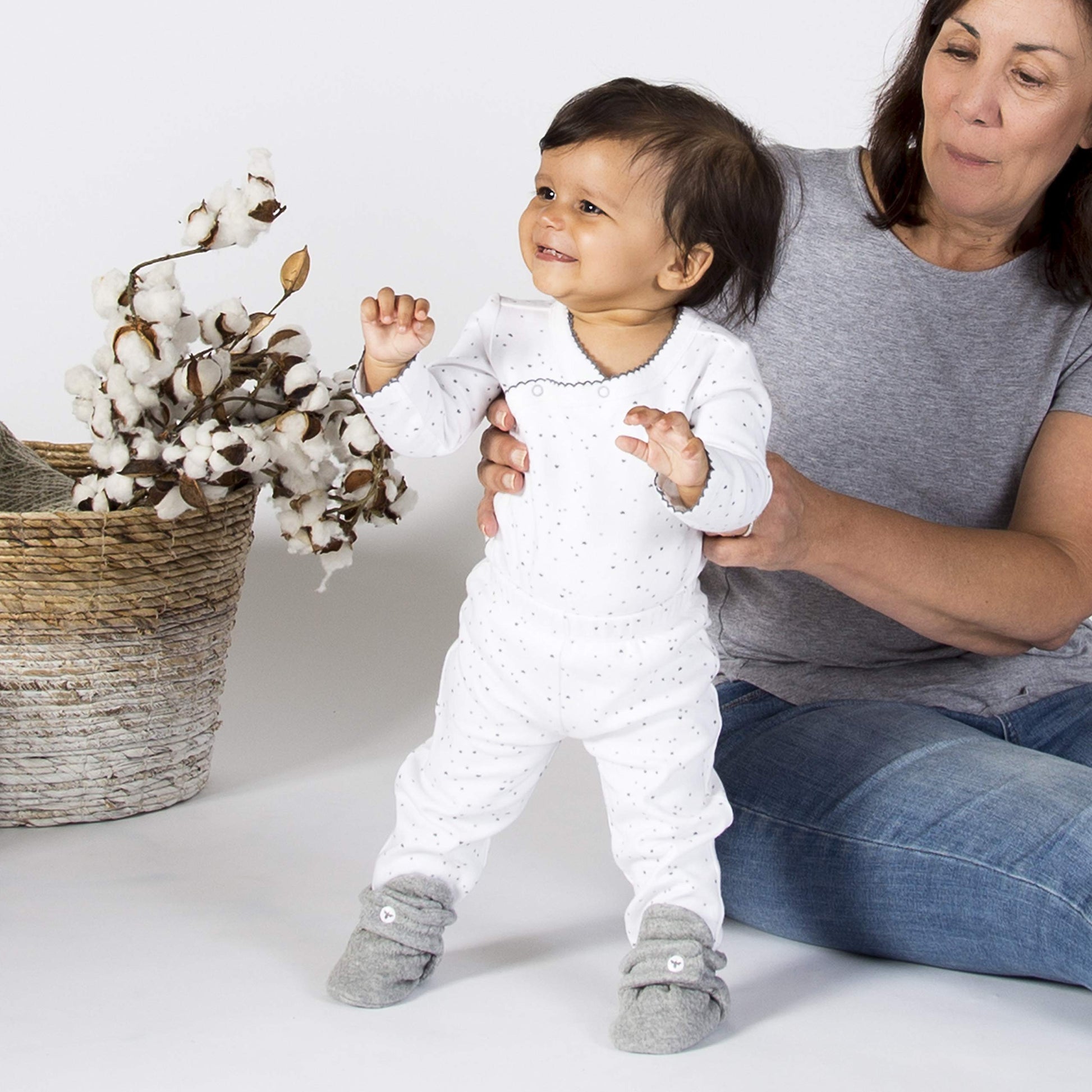 Burt's Bees Baby Unisex Baby, Boys Girls Quilted Booties, 100% Organic Cotton, Heather Grey 0-3 Months