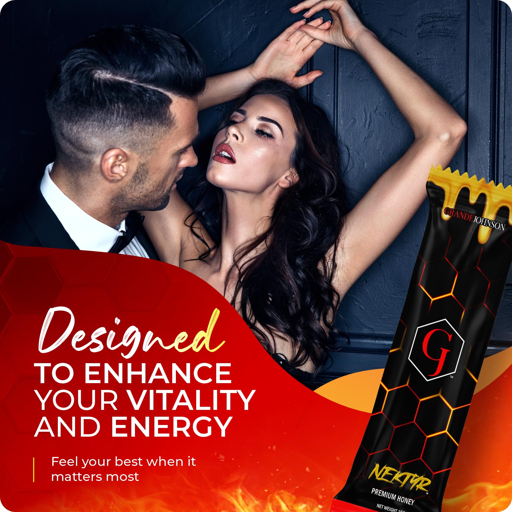 Grande Johnson - Nektyr - Organic Premium Natural Pure Honey with Jelly Bee Pollen - Pack of 3