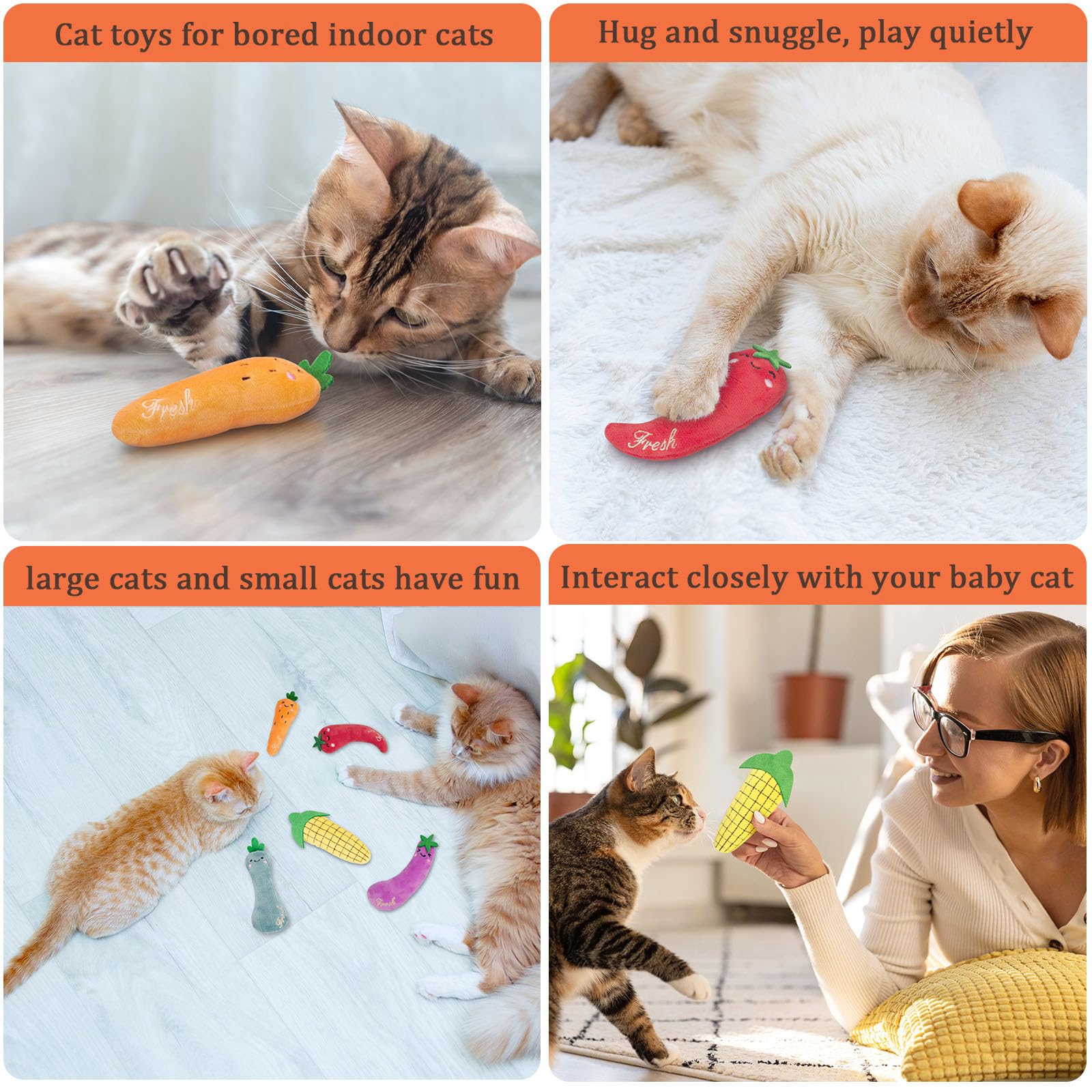 ETEKYER Catnip Cat Toys, Interactive Indoor Cat Nip Toy Kitty Kicker, Durable Kitten Teething Chew Toy, 5 Pack, Vegetable Shape