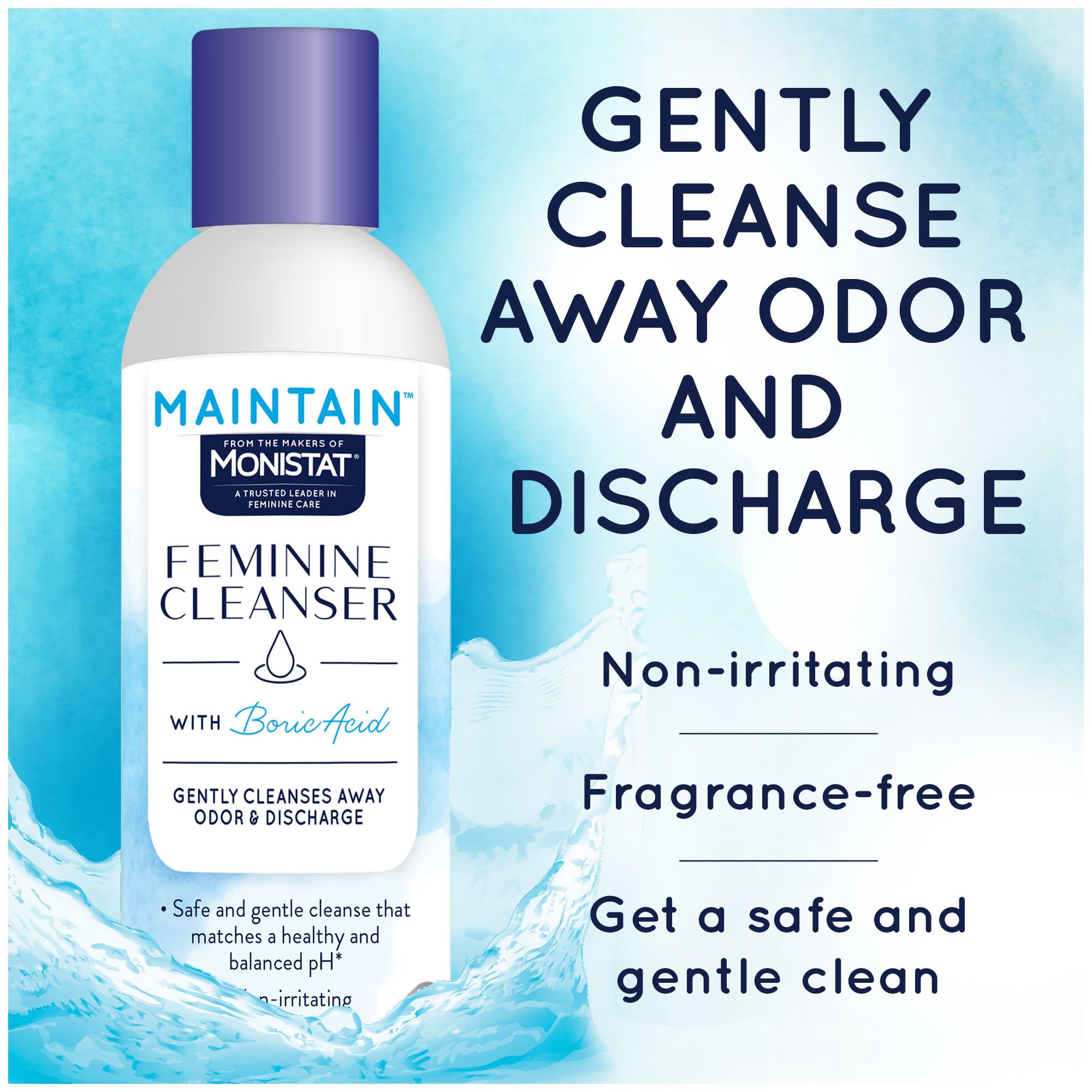 Monistat Boric Acid Feminine Cleanser, Fragrance Free Feminine Wash, 10 Fl Oz, 1 Pack