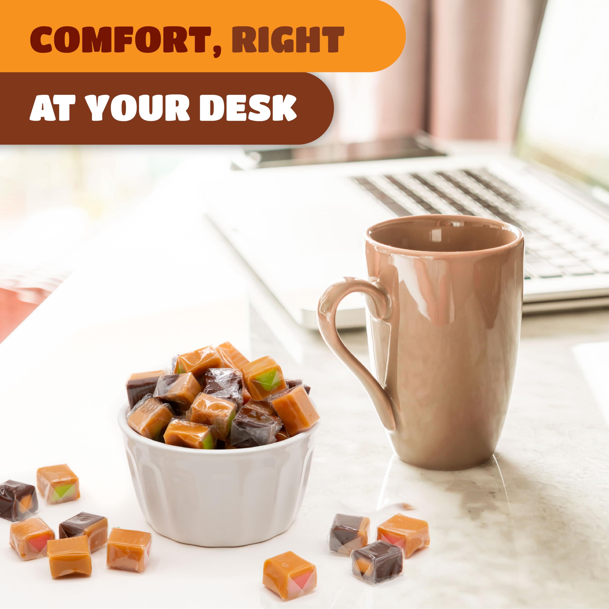 Caramel Cubes Candy Mix - 2 Pound Bulk Pack (About 150 Count) - Filled Creamy Caramels Individually Wrapped - Vanilla, Chocolate, Apple, Strawberry - Assorted Chews