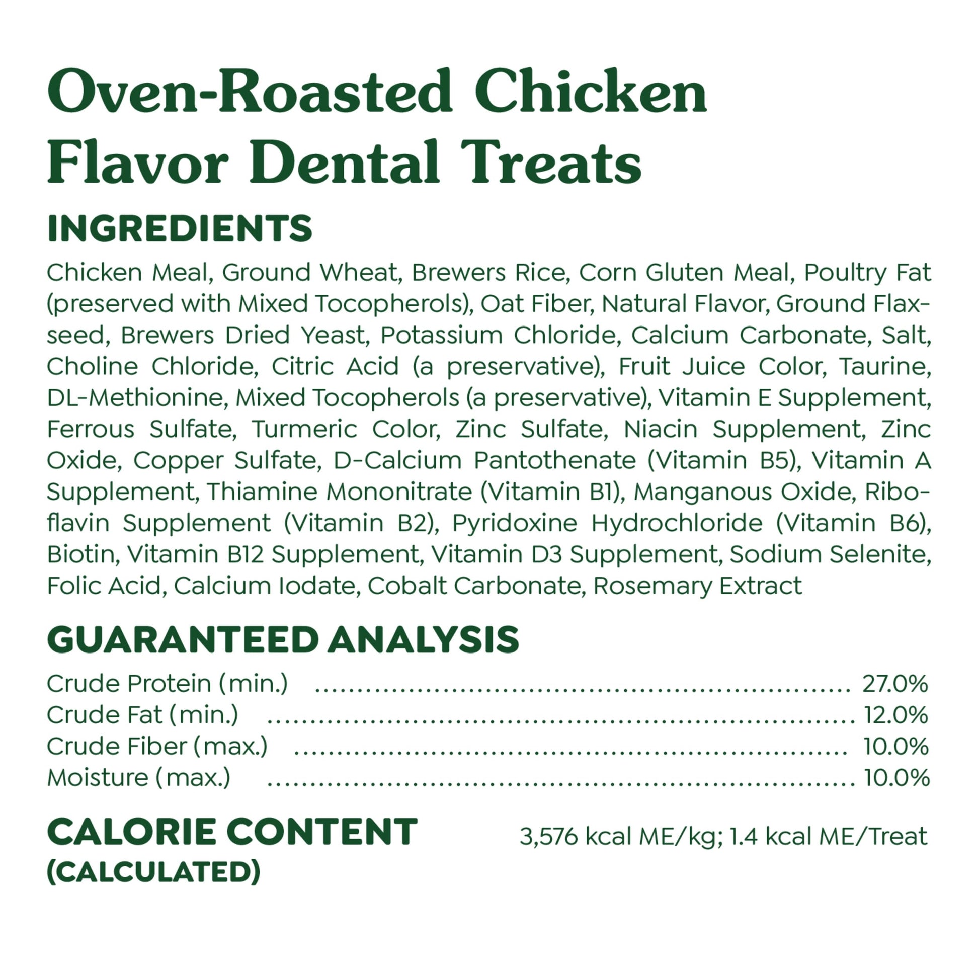 Greenies Feline Adult Dental Cat Treats, Oven Roasted Chicken Flavor, 9.75 oz. Tub