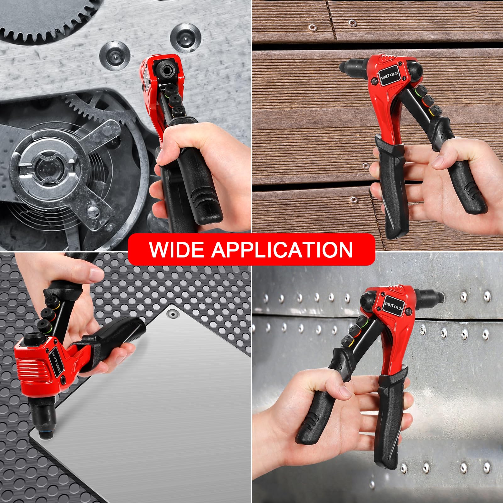 WETOLS Pop Rivet Gun Kit with 200 Blind Rivets, Upgraded Manual Single Hand Riveter with 4 Tool-Free Interchangeable Rivet Heads and 4 Drill Bits, Pop Rivet Tool Kit with Sturdy BMC Carrying Case