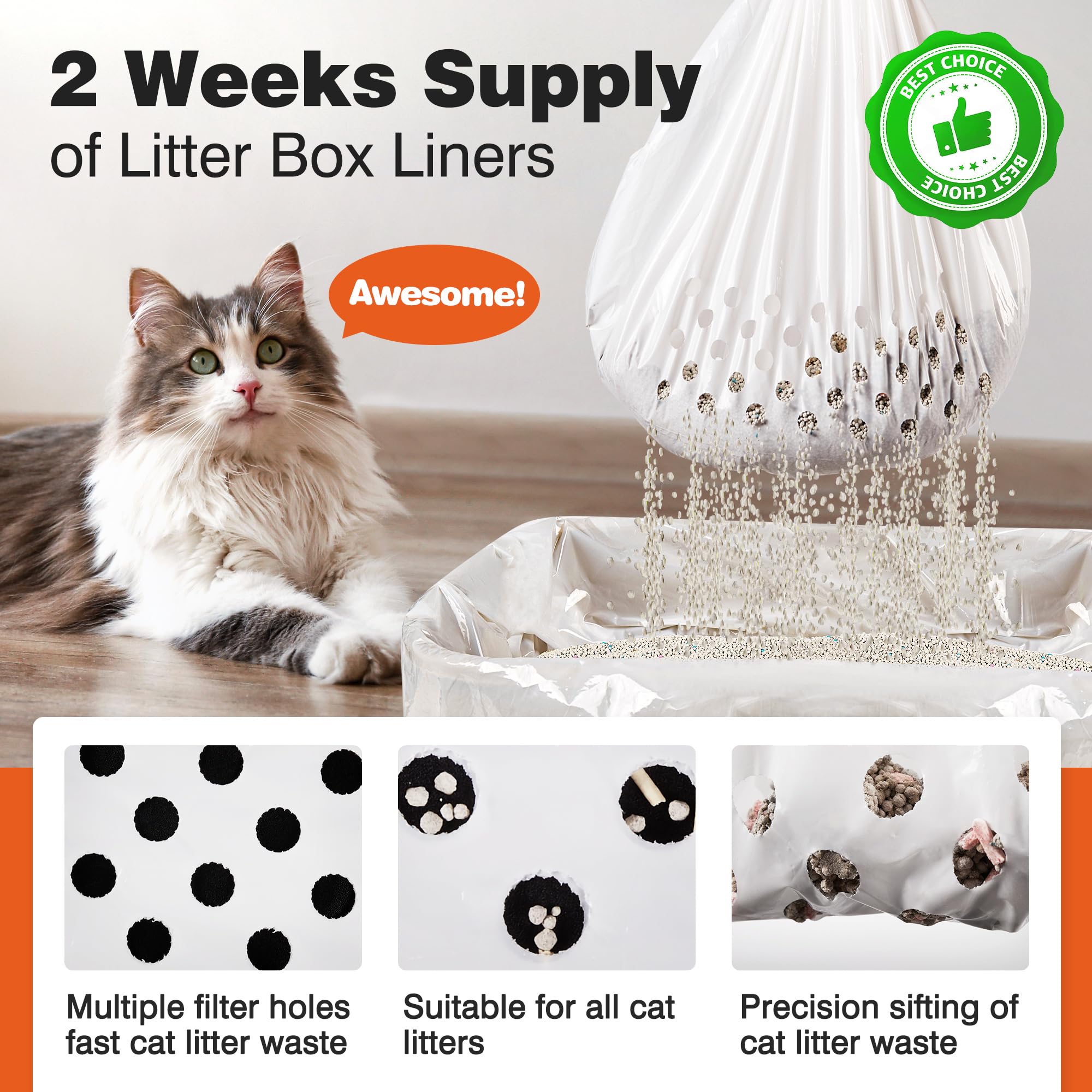 ADDPETS Sifting Litter Box Liners 14 Count,Drawstring Jumbo Cat Litter Bags Fits All Litter Box,Cat Products