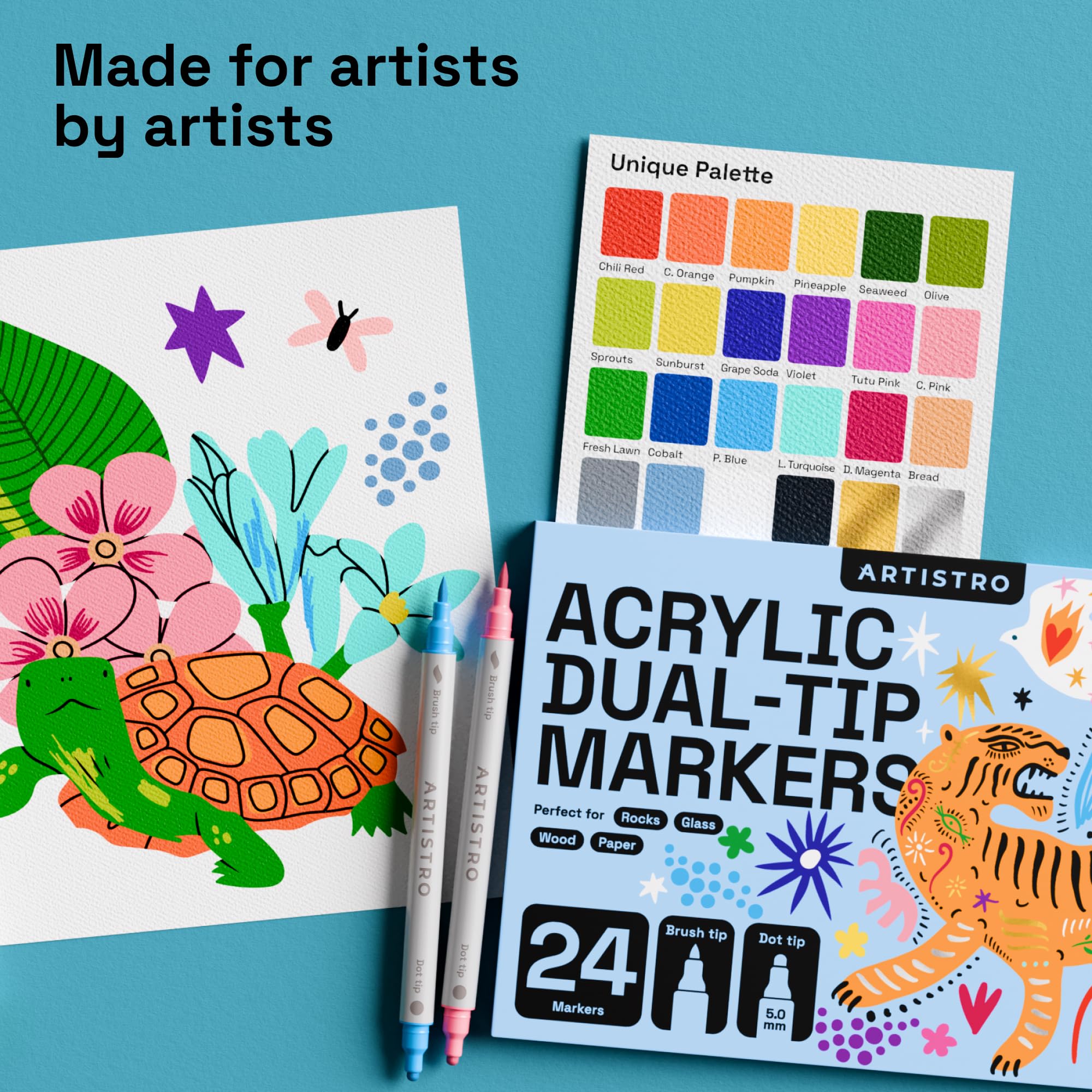 ARTISTRO 24 Wine Glass Acrylic Paint Markers - Washable Non-Toxic Dual Tip Acrylic Paint Pens for Car Window, Mirror, Ceramic