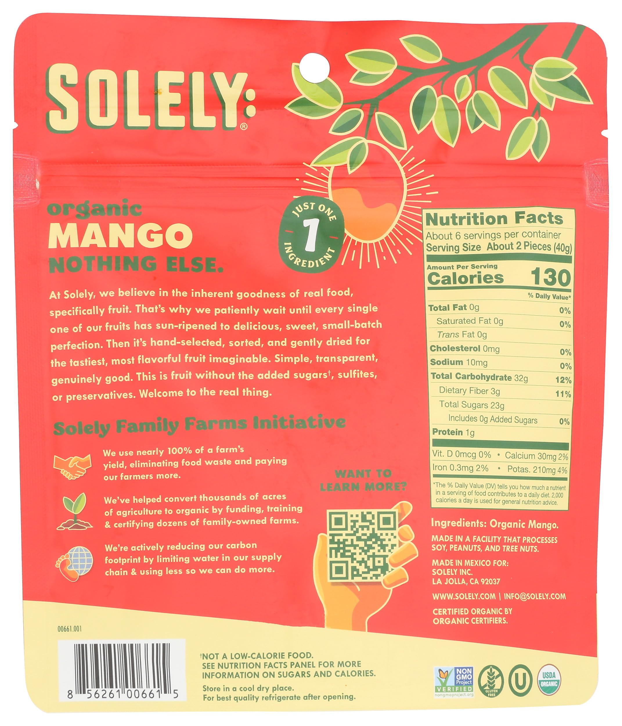 SOLELY Organic Dried Mango Halves, Large (Pack of 1) | One Ingredient | Vegan | Non-GMO | No Added Sugar