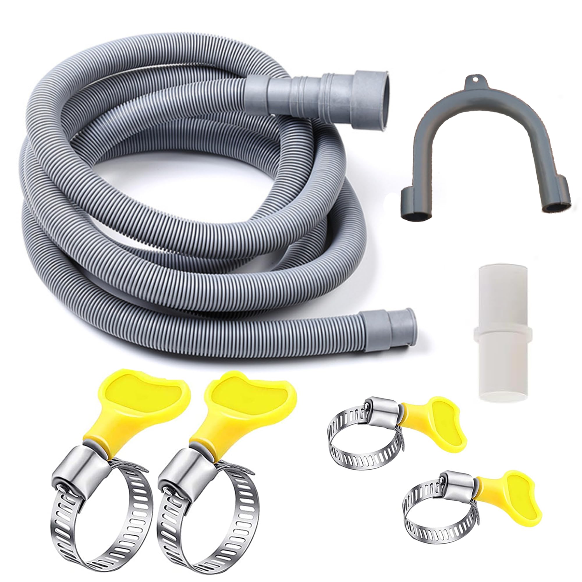 HLMOptimo 6 Feet Universal Washing Machine Drain Hose Flexible Dishwasher Drain Hose Extension Kits Corrugated Washer Hose w/ 1 Adapter 4 Hose Clamps 1 U-Bend Hose Holder