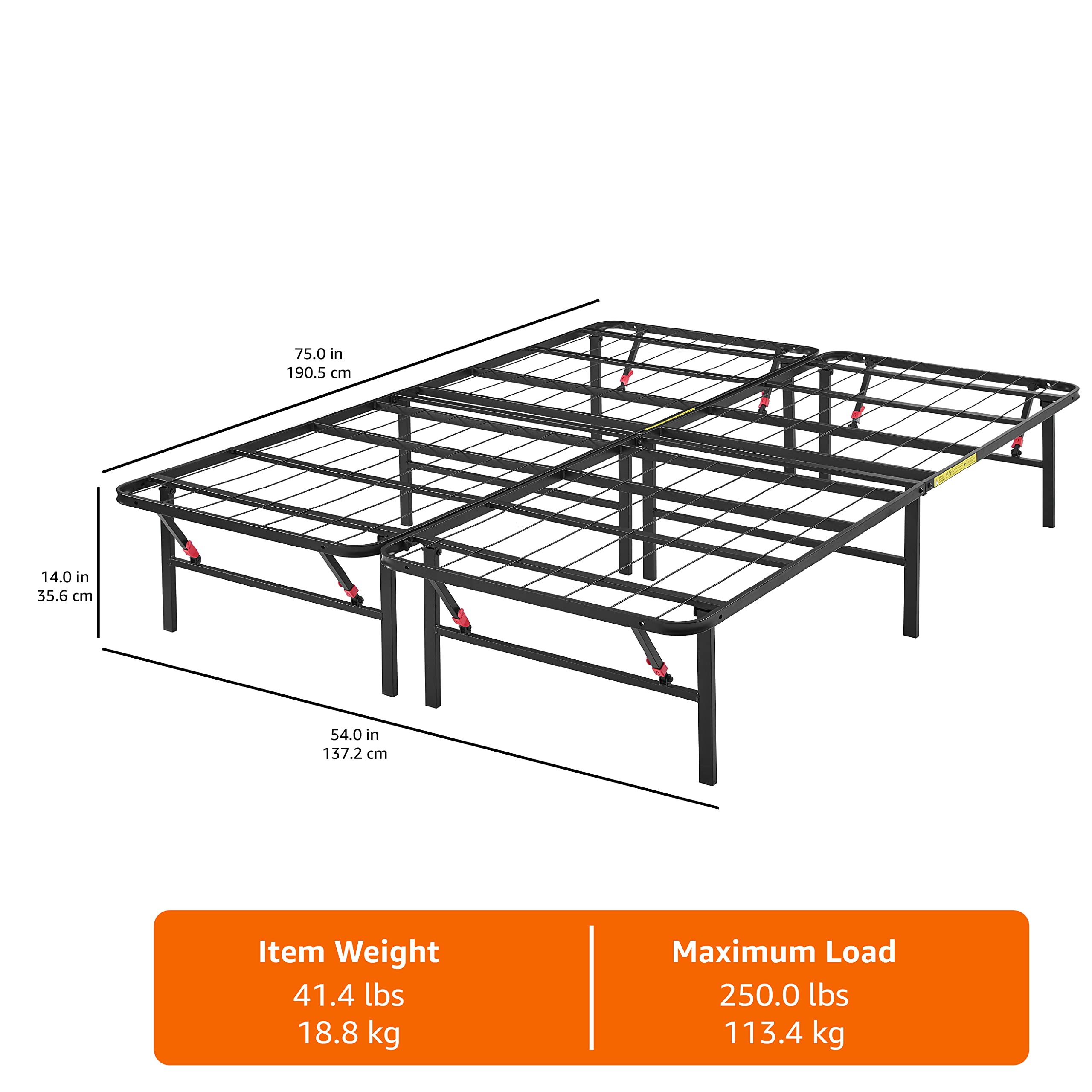 Amazon Basics Bed Frame with Storage, Foldable Metal Platform, Sturdy Steel, No Box Spring Needed, 14 inches High, Tool-Free Setup, Full Size, Black