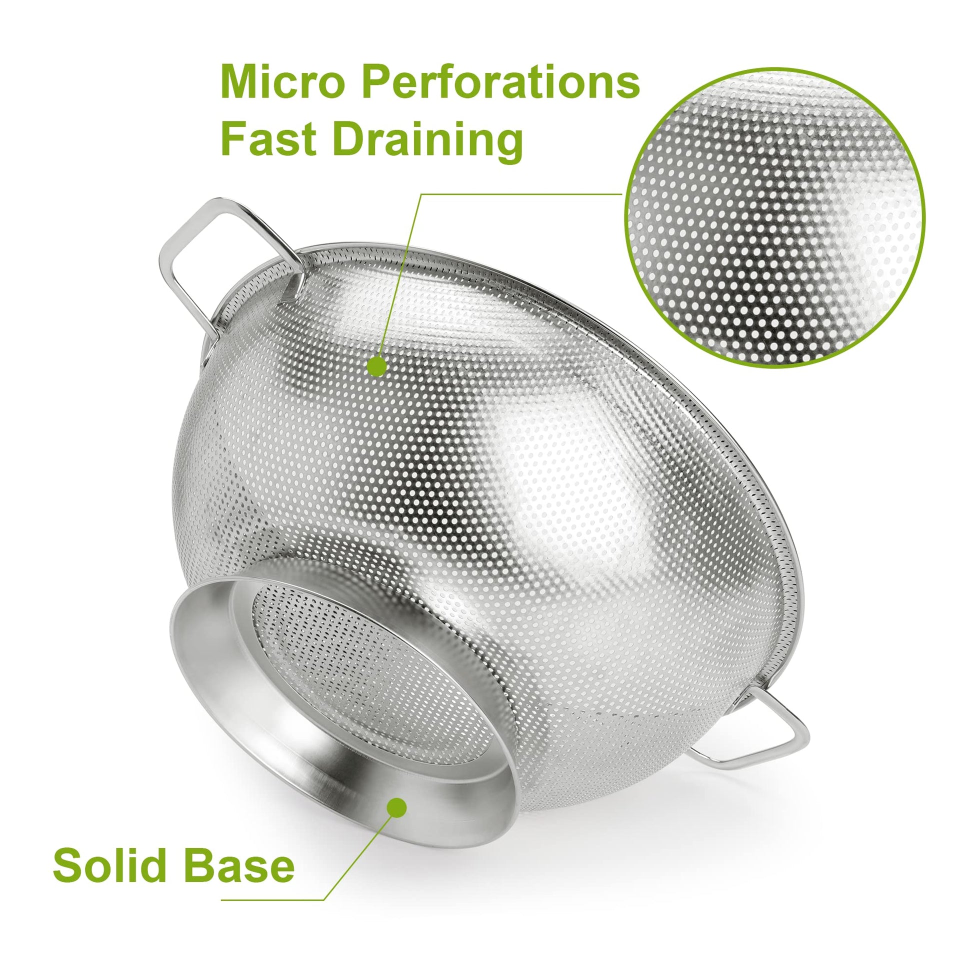 Gulex Colander Stainless Steel 3-Quart, Strainer for Kitchen Food, Dishwasher Safe
