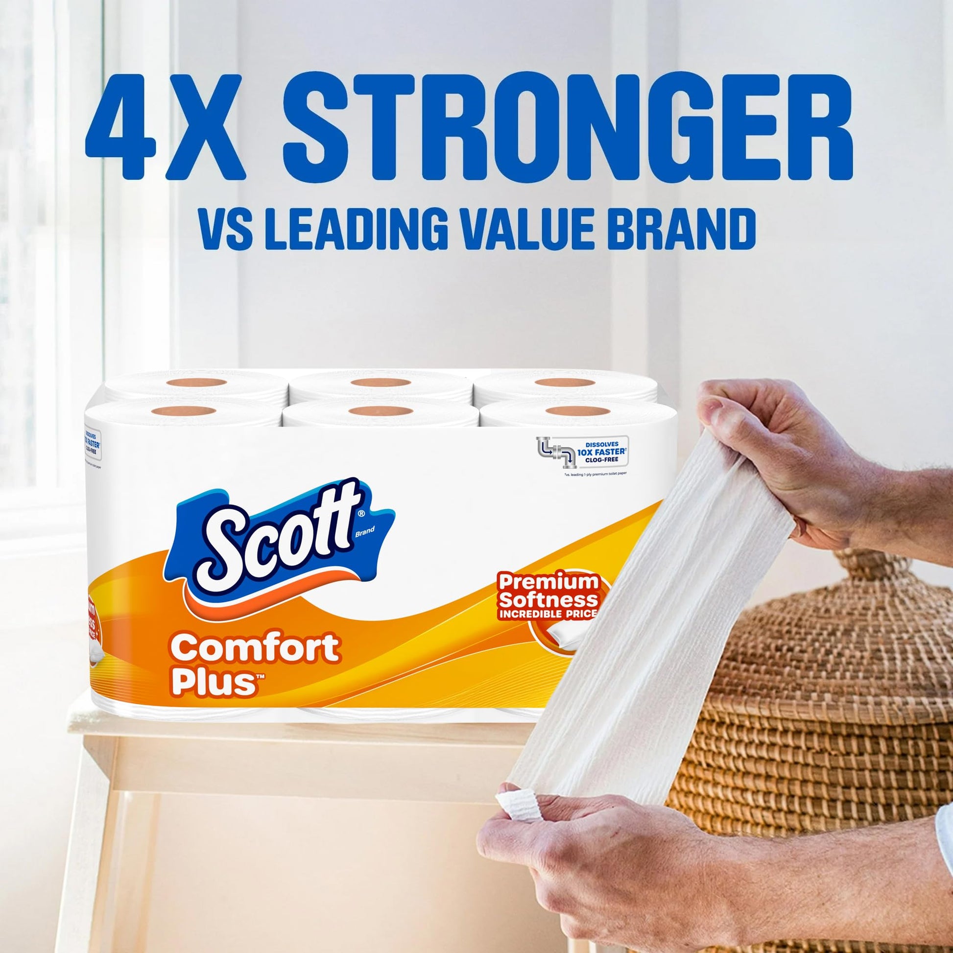 Scott ComfortPlus Toilet Paper, 12 Double Rolls, 231 Sheets per Roll, Septic-Safe, 1-Ply Toilet Tissue