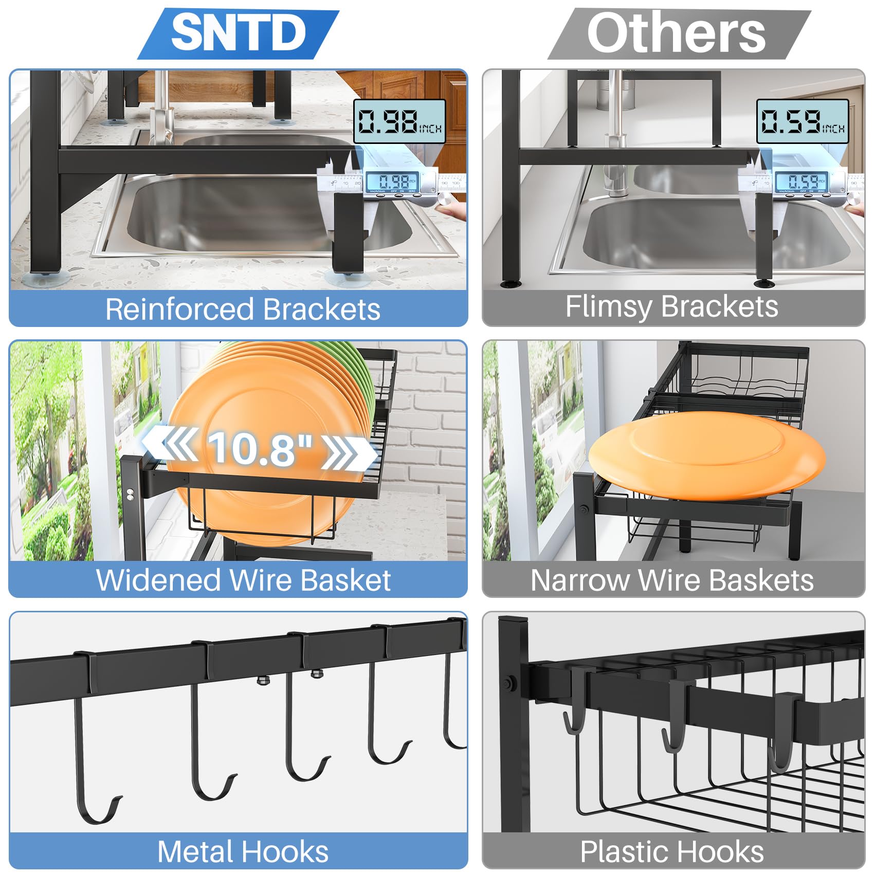 Over The Sink Dish Drying Rack - Adjustable Dish Rack for Kitchen Counter, Metal (Black)