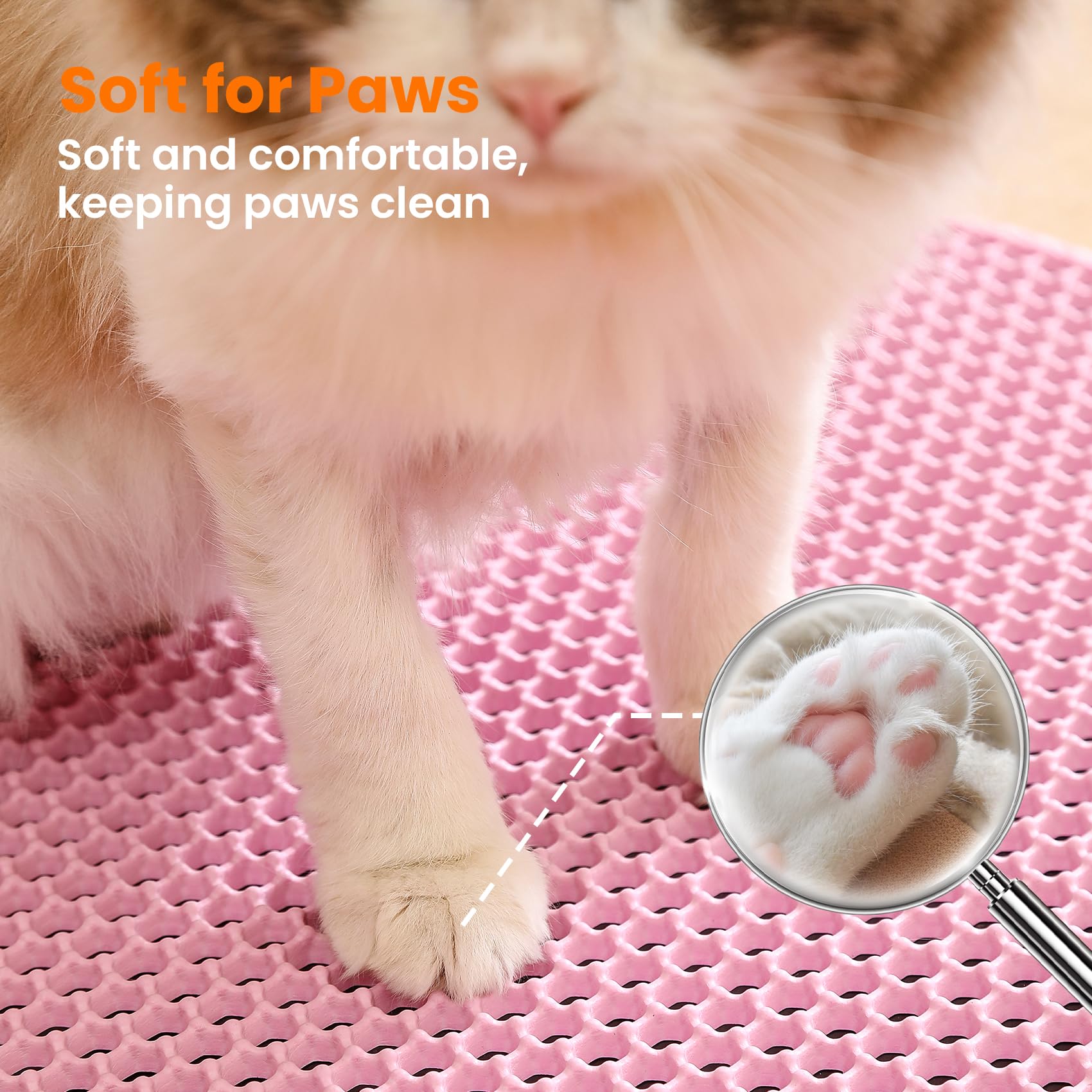 Petinstinct Cat Litter Mat, 24x18 Inches Large Double Layer Honeycomb Cat Litter Trapping Mat, Non Slip Waterproof Urine Proof Cat Litter Box Mat for Floor, Kitty Litter Rug, Cat Supplies, Pink