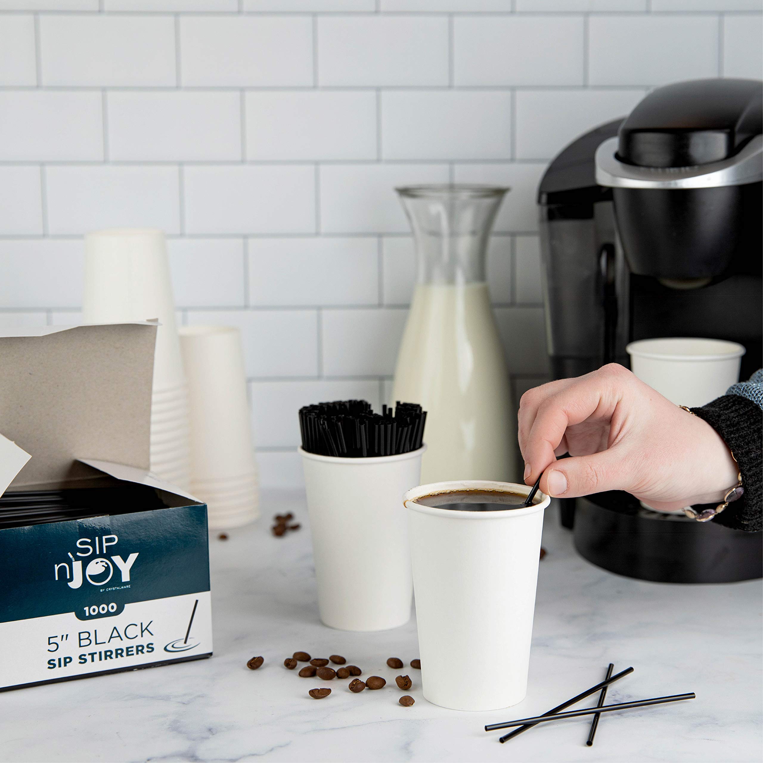 Coffee Stirrers Sticks, Disposable Plastic Drink Stirrer Sticks, 1000 Stirrers, Use It As A Coffee Straws Or A Cocktail Mixers (Black, 5-Inch (Pack of 1)