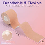 Mciotk Boob Tape Kit - Boobytape for Breast Lift w 1 Body Tape, 2 Pcs Silicone Breast Petals,12 Pcs Satin Nipple Stickers, 36 Pcs Double Sided Tape, BoobTape for Large Breasts A-G Cup Beige