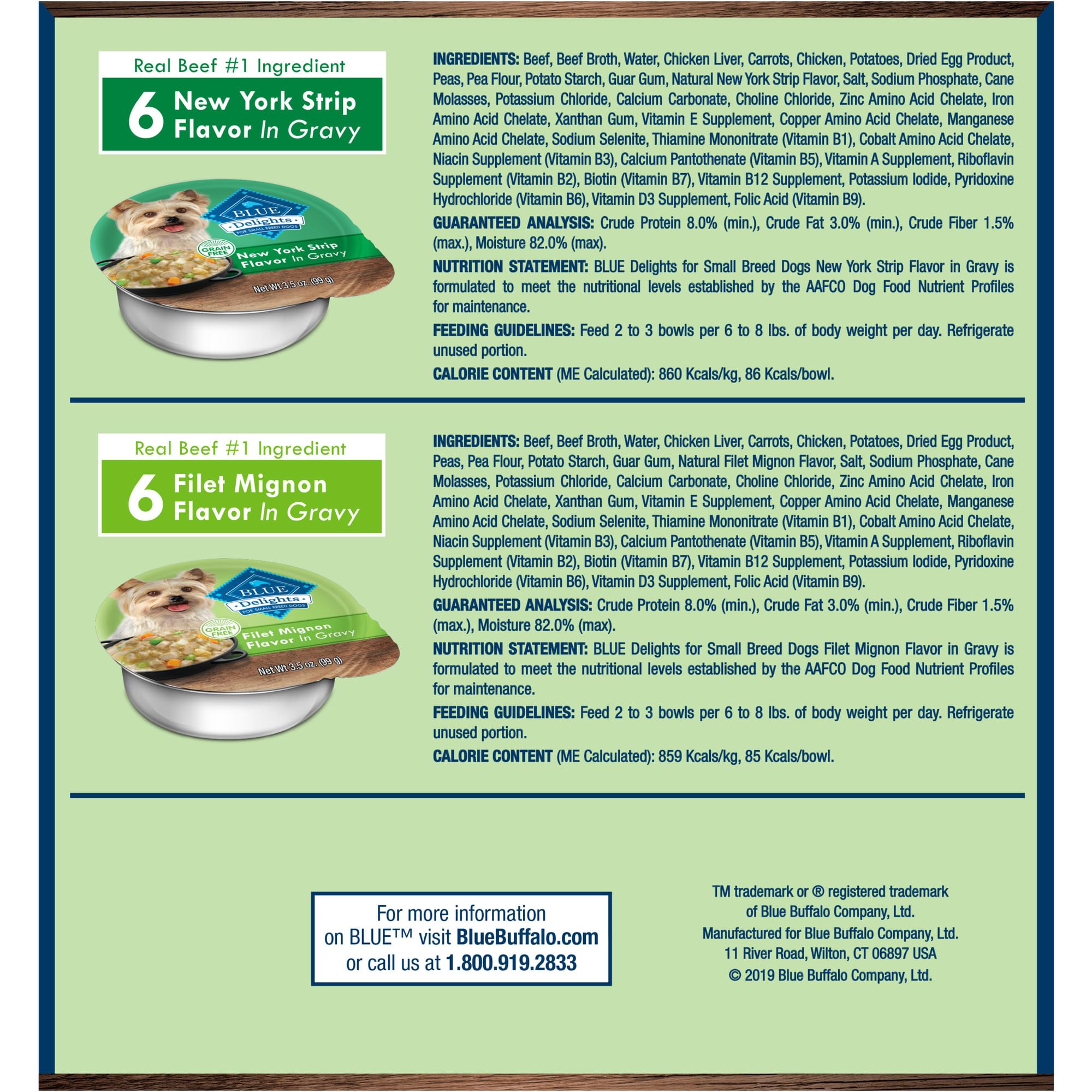 Blue Buffalo Delights Natural Adult Small Breed Wet Dog Food, Variety Pack, Made with Natural Ingredients, Filet Mignon & New York Strip Recipe in Hearty Gravy, 3.5-oz. Cups (12 Count, 6 of Each)