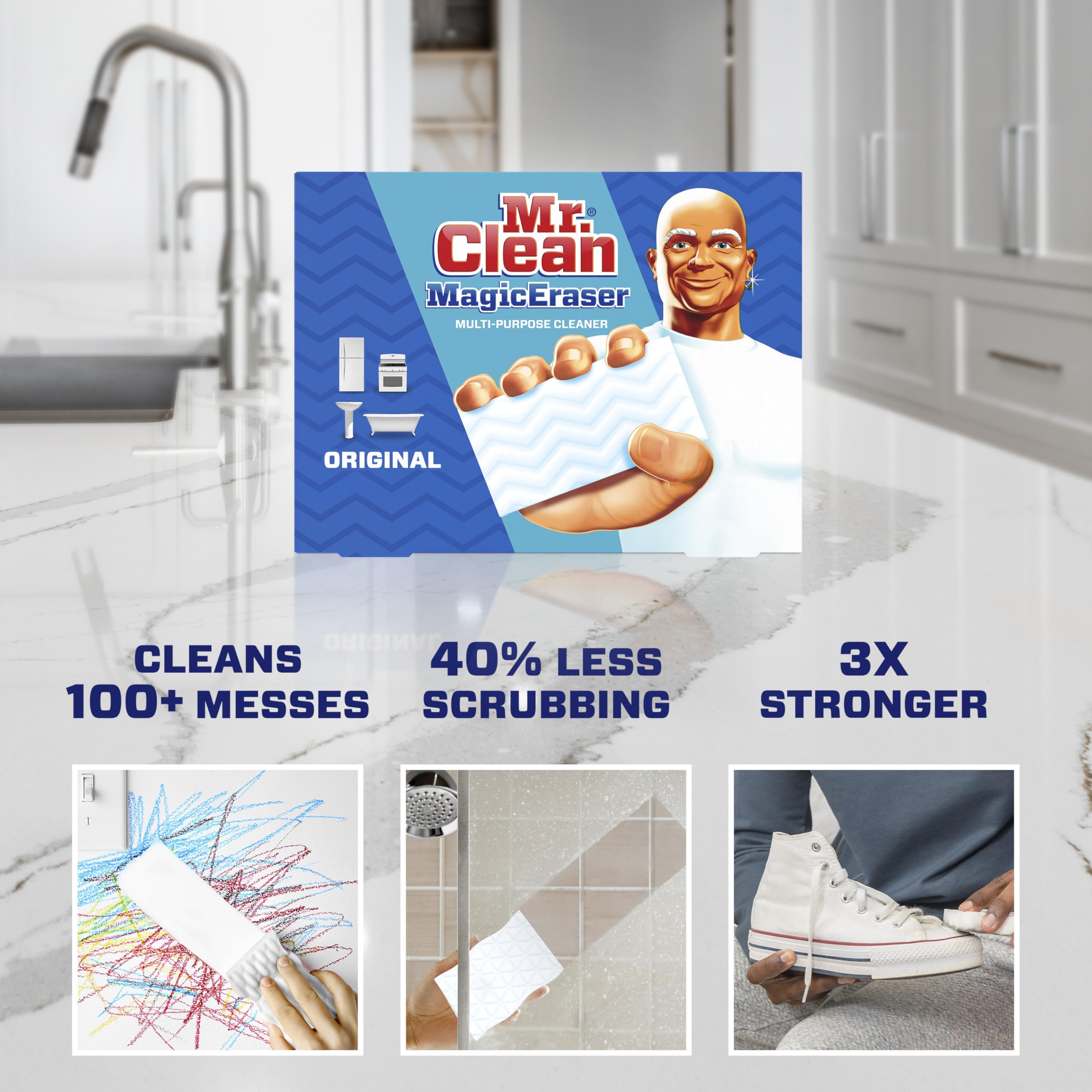 Mr. Clean Magic Eraser Original Cleaning Pads, Multi Purpose Cleaner, Bathroom Cleaning Supplies, All Purpose Cleaner, White, 6 Count