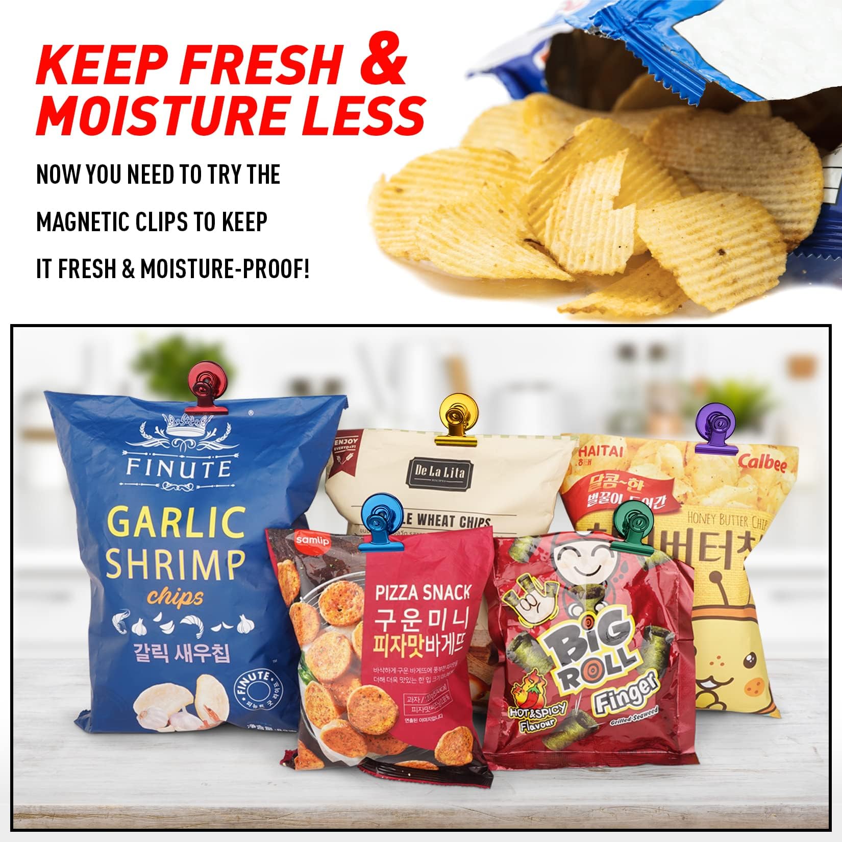 FINDMAG 12 Pack Magnetic Clips for Picture Hanging and Photo Display, Strong Scratch-Free Heavy Duty Magnets for Refrigerator, Whiteboard, Office, Kitchen, Party Use, School