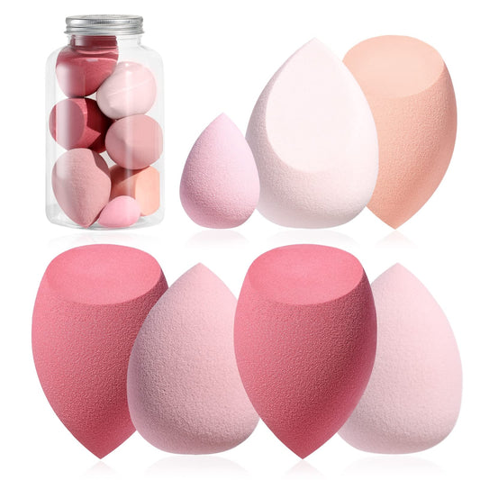 Makeup Sponge Set BS-MALL Blender Sponges 7 Pcs for Liquid, Cream, and Powder, Multi-colored with 1 Mini Makeup Sponge Pink (A-Pink）