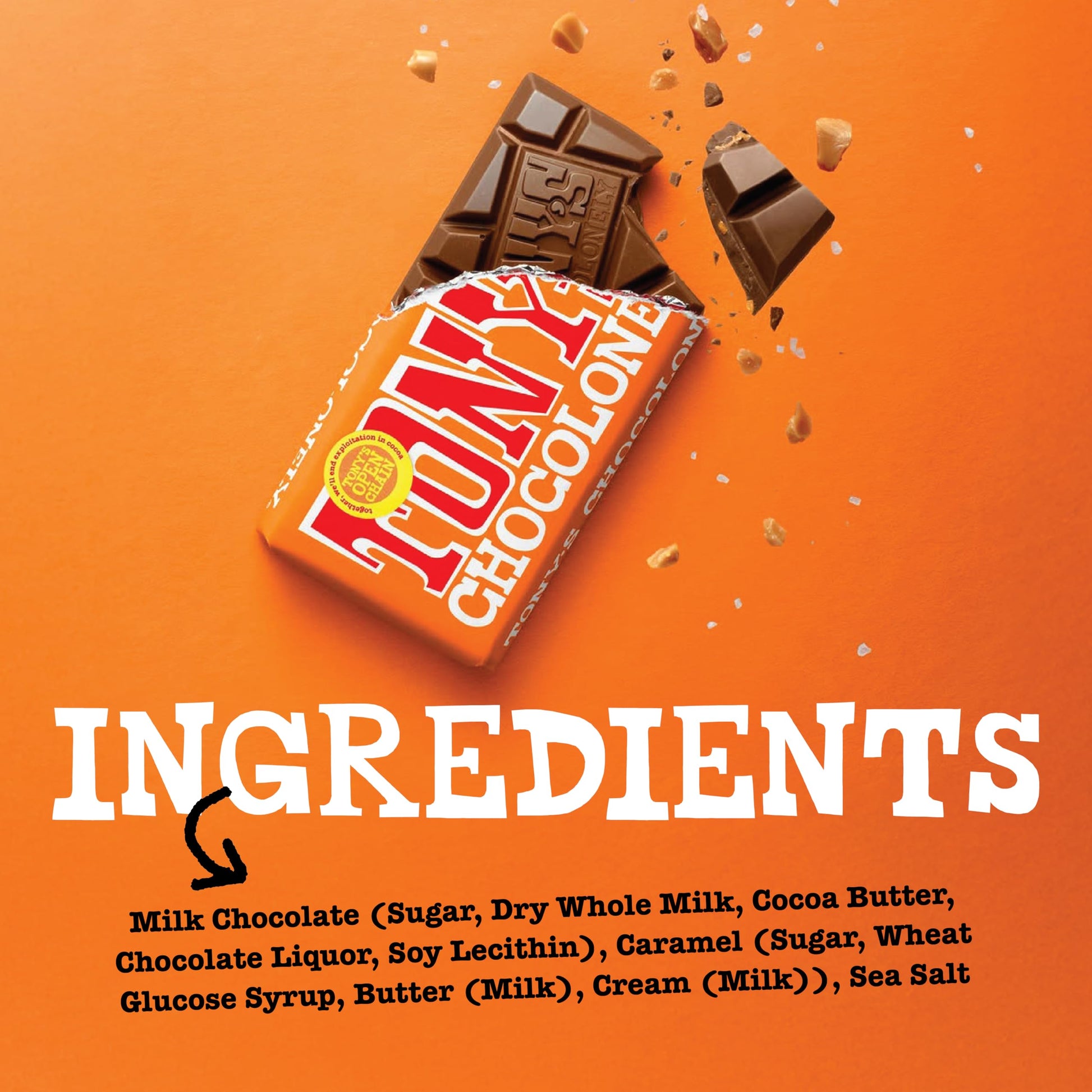 Tony’s Chocolonely Belgian Milk Chocolate Candy Bar With Caramel & Sea Salt for Snacks, Chocolate Bar for Party Favors, Gifts, or Gift Basket, 32% Cacao, Made From Quality Fairtrade Cocoa, 6.35 Oz