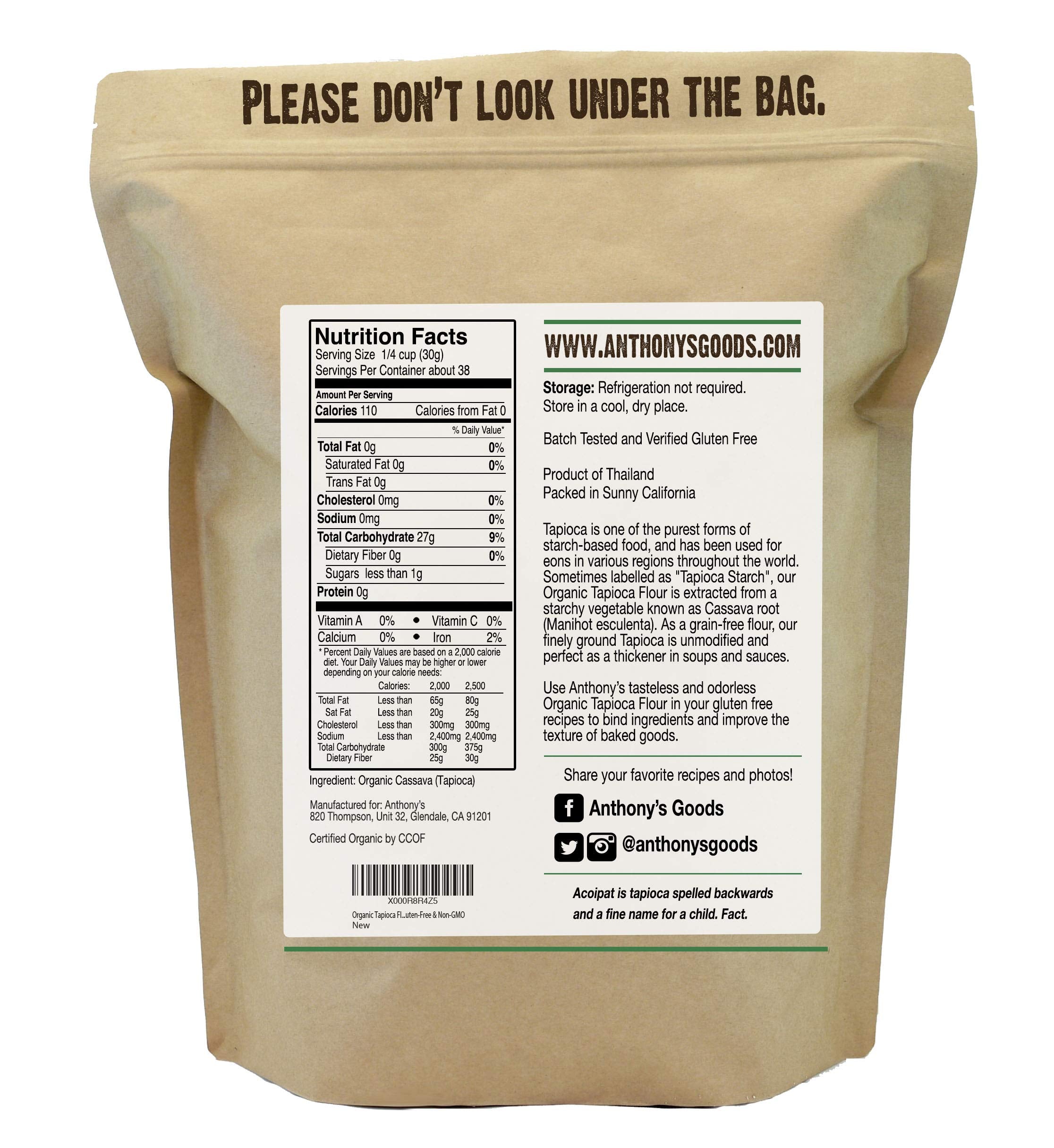 Anthony's Organic Tapioca Flour Starch, 2.5 lb, Gluten Free & Non GMO