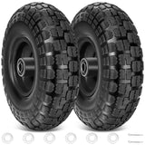 TICONN 10" Solid Tires, 2 Pack Flat Free 4.10/3.50-4'' Wheels with 5/8” Axle Bore Hole and Double Sealed Bearings (Black, 2PK)