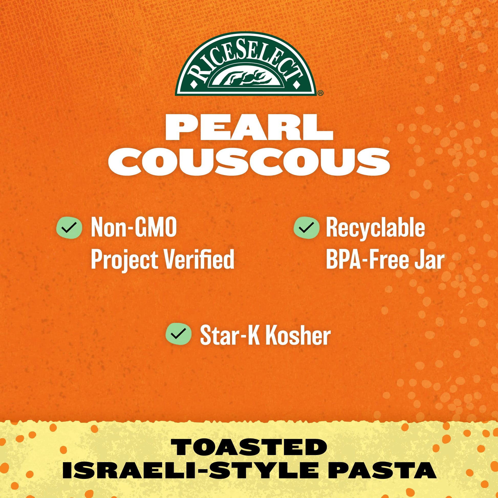 RiceSelect Pearl Couscous, Israeli-Style Wheat Couscous Pasta, Non-GMO, 24.5-Ounce Jar, (Pack of 1)