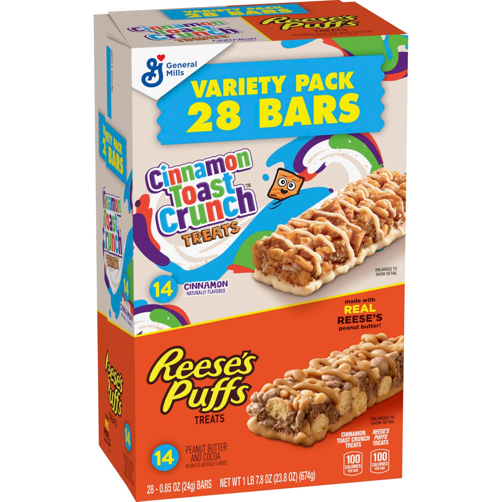 Cinnamon Toast Crunch and REESE'S Puffs Cereal Treat Bars Variety Pack, Snack Bars, 28 Ct, 23.8 oz