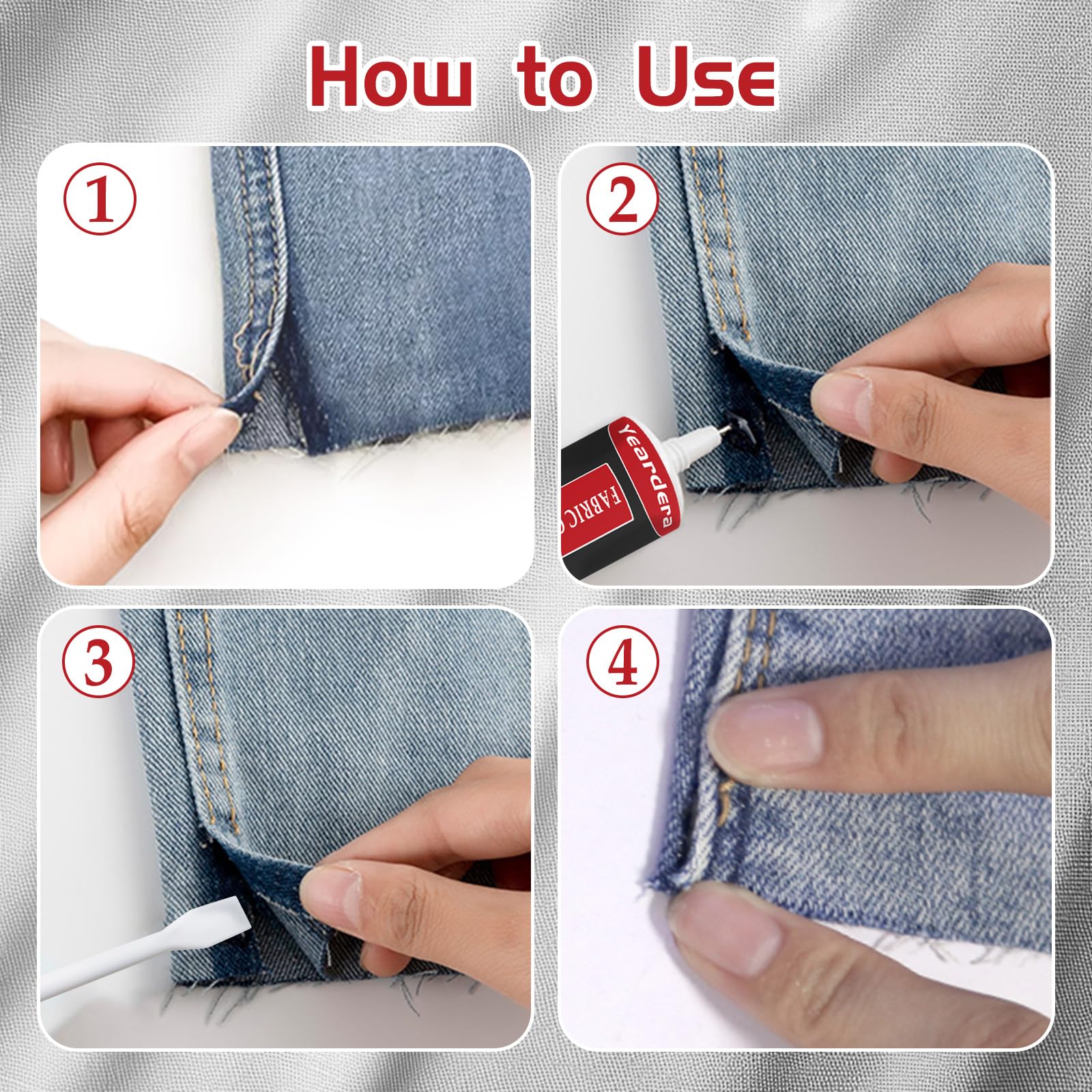 Yeardera Fabric Glue, Permanent, Clear, Washable Adhesive for Clothing, Patches, Leather, Cotton, Denim, Polyester, Flannel, and All Fabrics (Fabric Glue 25ml)