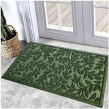 Bulijojo Outdoor Indoor Entrance Doormats,Durable Heavy Duty Welcome Mat,Thick Absorbent Natural Rubber Non Slip Mat,Easy Clean Entryway Rug 17x30 Inch Leaves Green