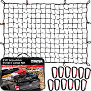 Cargo Net for Pickup Truck Bed (4' x 6' Stretches to 8' x 12') Heavy Duty Pickup Truck Bed Accessories - 12 Metal Carabiners, Bungee Mesh Accessory with Strap Hooks for SUV, Trailer Tarp
